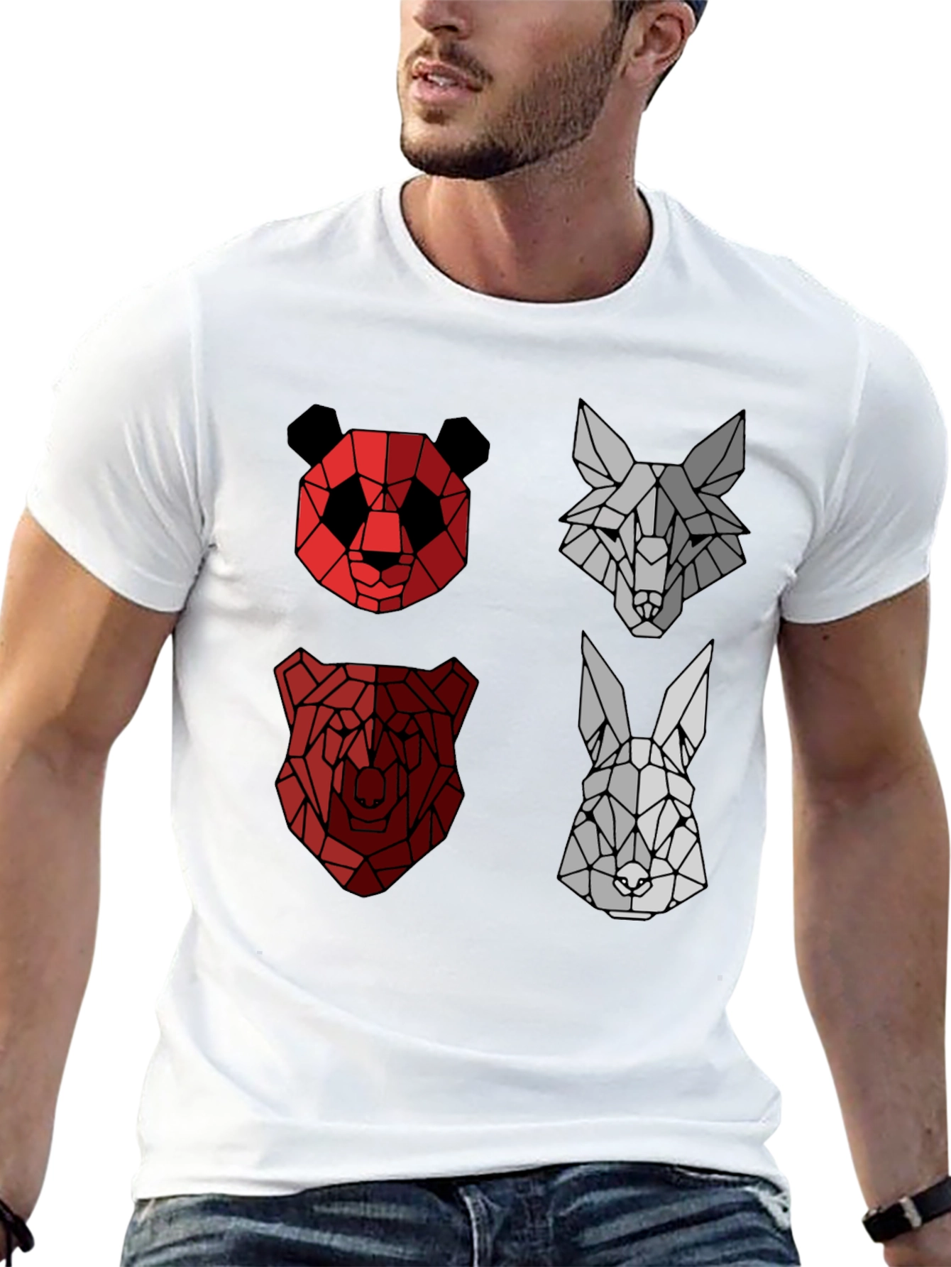 Geometric Animal Print Crew Neck T-Shirt