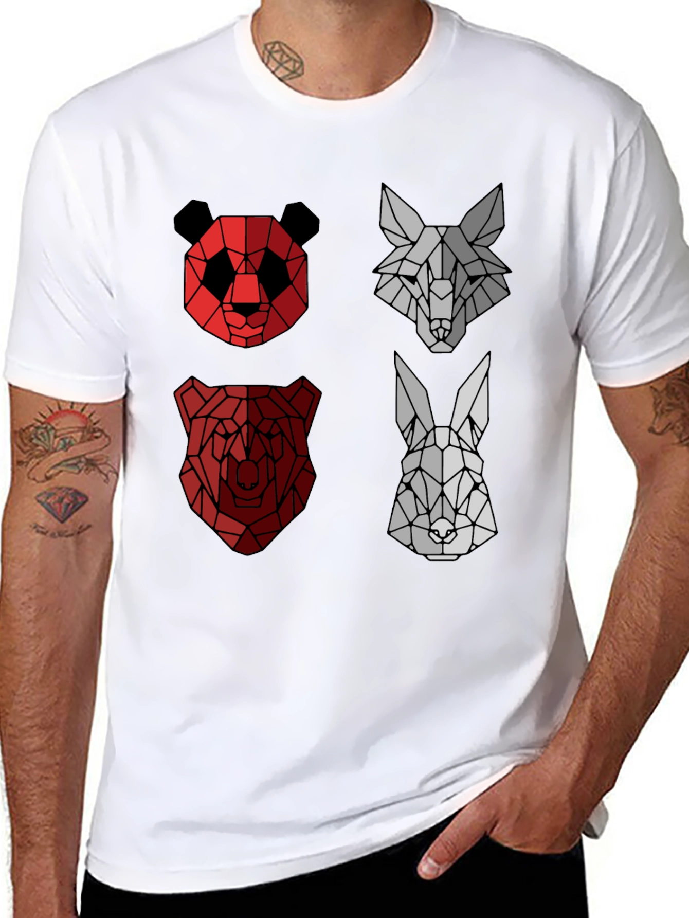 Geometric Animal Print Crew Neck T-Shirt