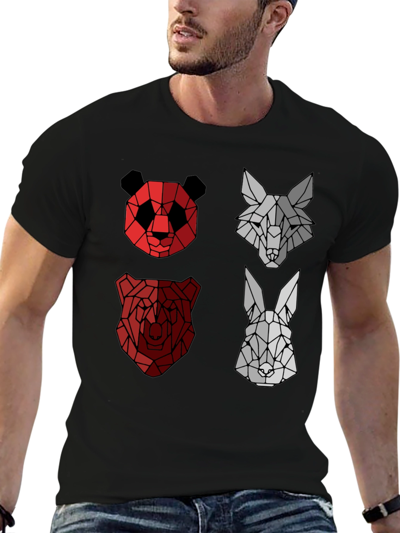 Geometric Animal Print Crew Neck T-Shirt
