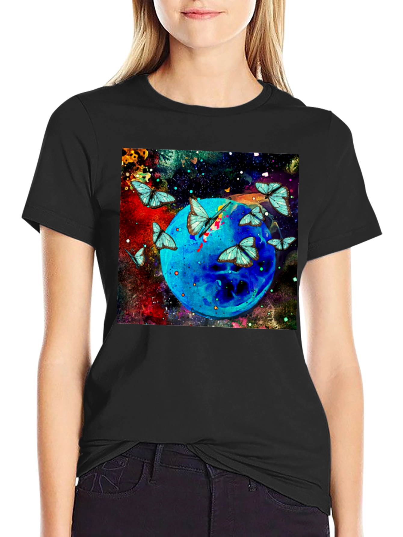 Butterfly Galaxy Graphic Black T-Shirt