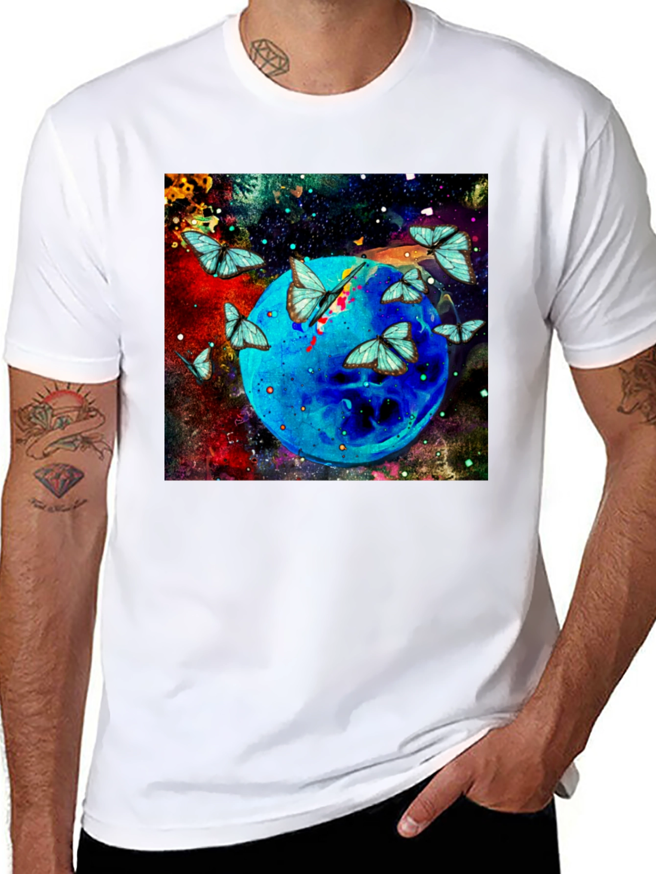 Butterfly Galaxy Graphic Black T-Shirt