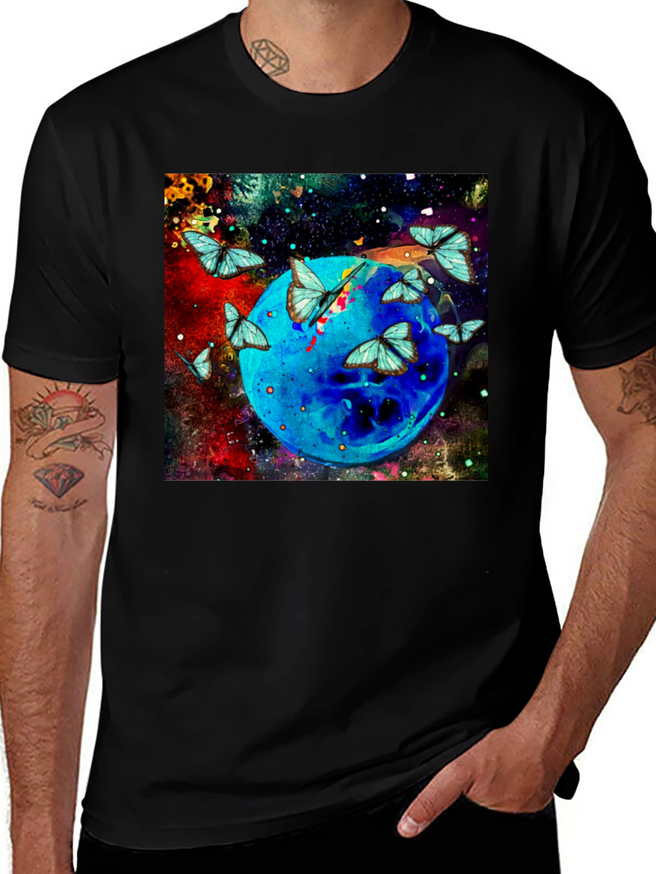 Butterfly Galaxy Graphic Black T-Shirt