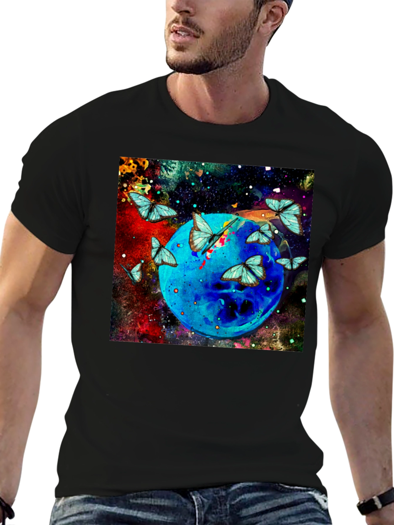 Butterfly Galaxy Graphic Black T-Shirt