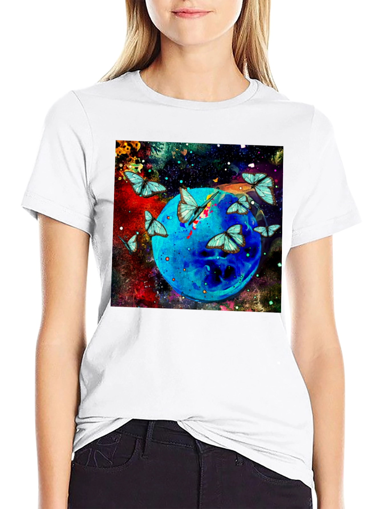Butterfly Galaxy Graphic Black T-Shirt