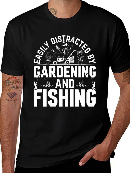 Easily Distracted Gardening & Fishing Black T-Shirt