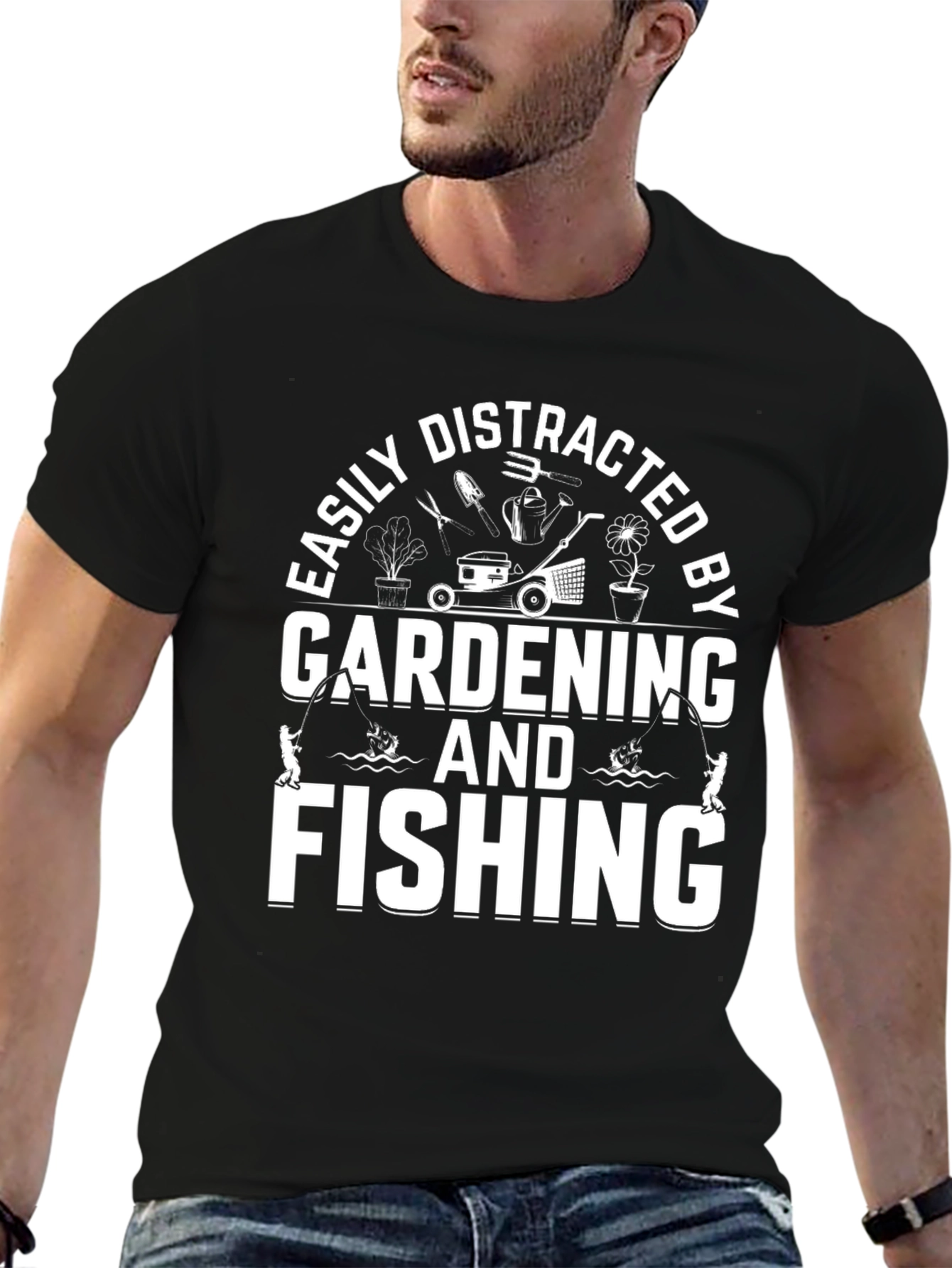 Easily Distracted Gardening & Fishing Black T-Shirt