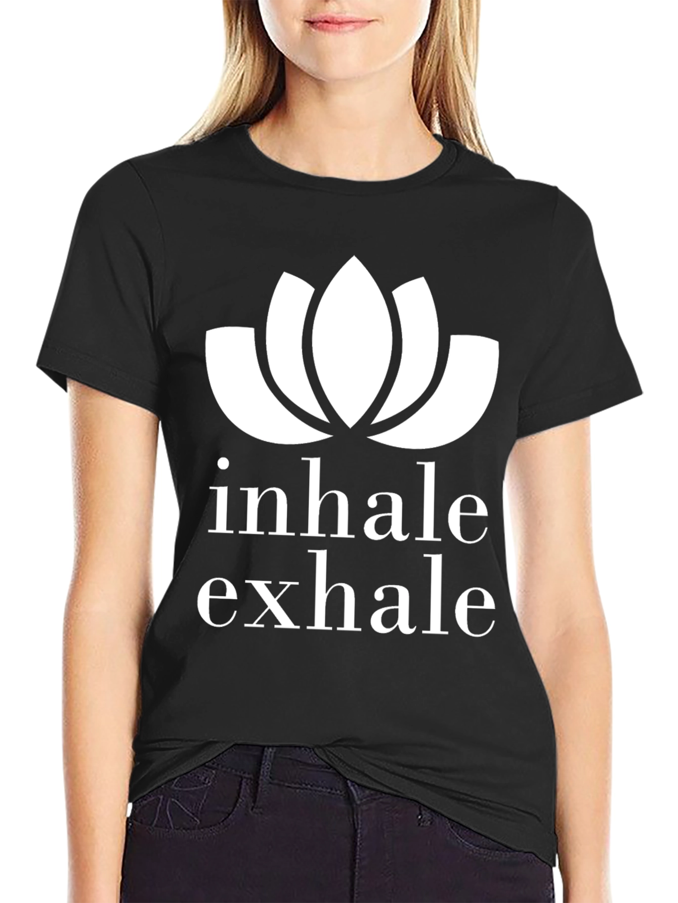 Inhale Exhale Lotus Graphic T-Shirt - Black
