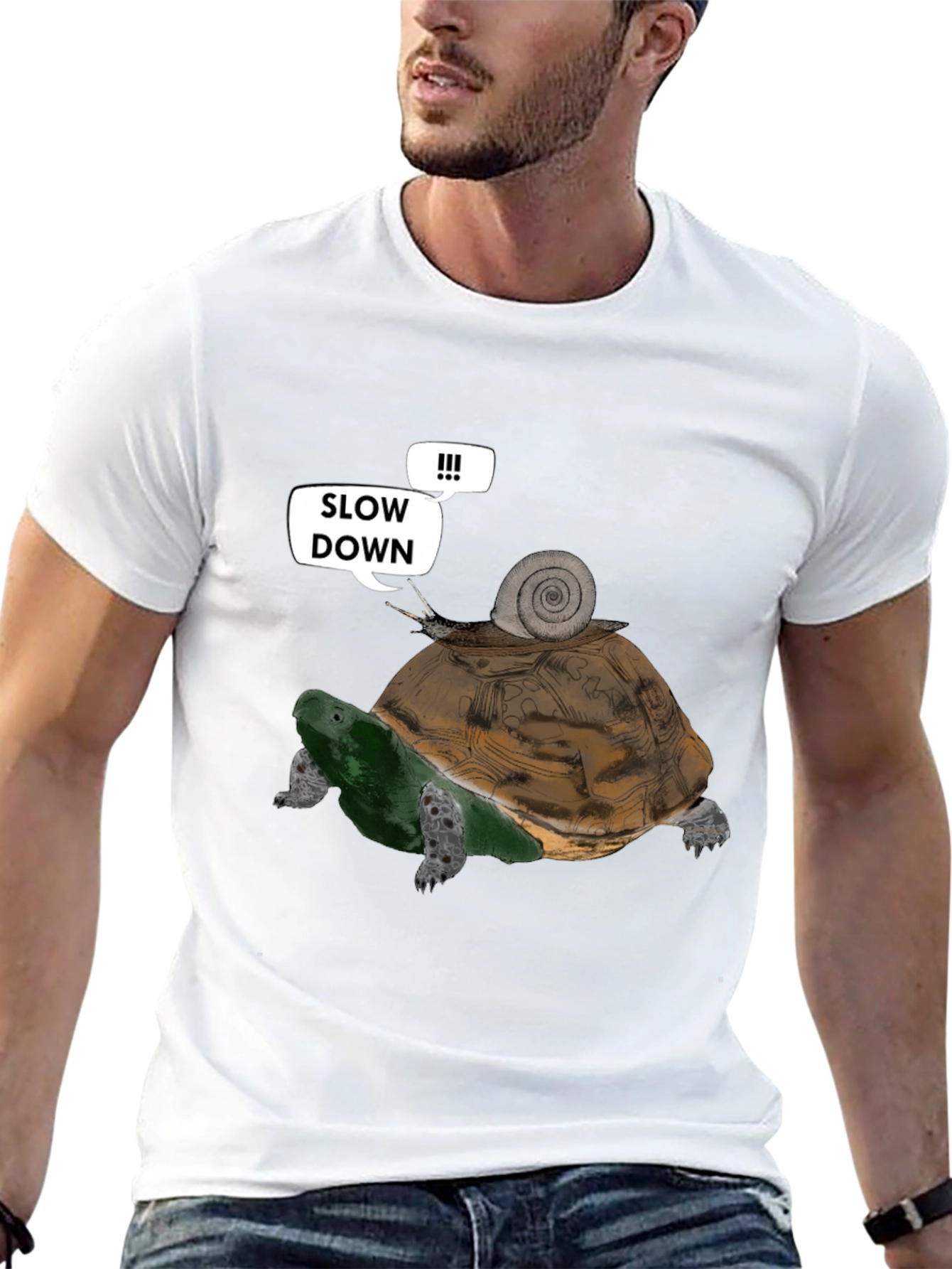 Slow Down Funny Turtle and Snail Graphic T-Shirt