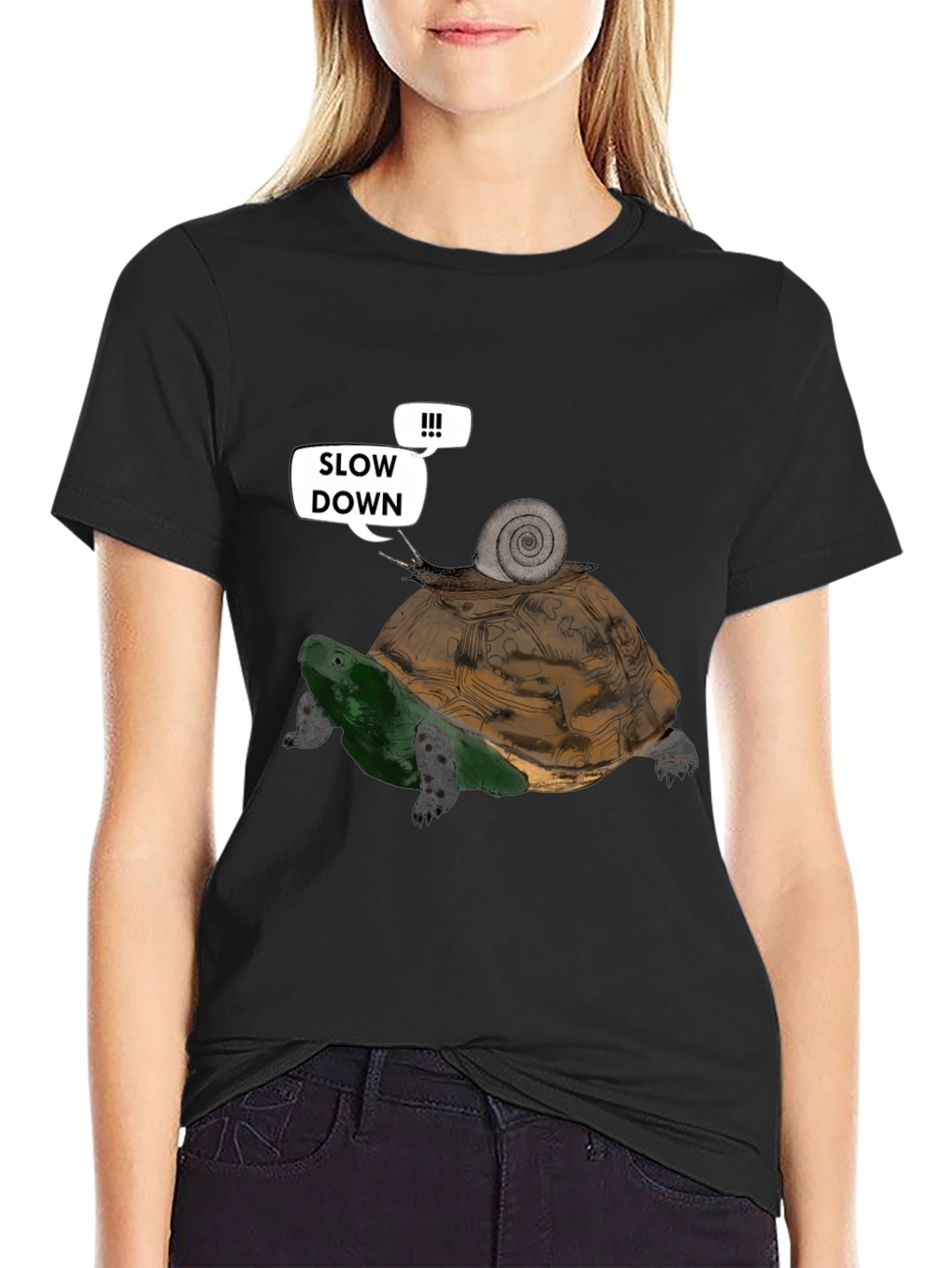 Slow Down Funny Turtle and Snail Graphic T-Shirt