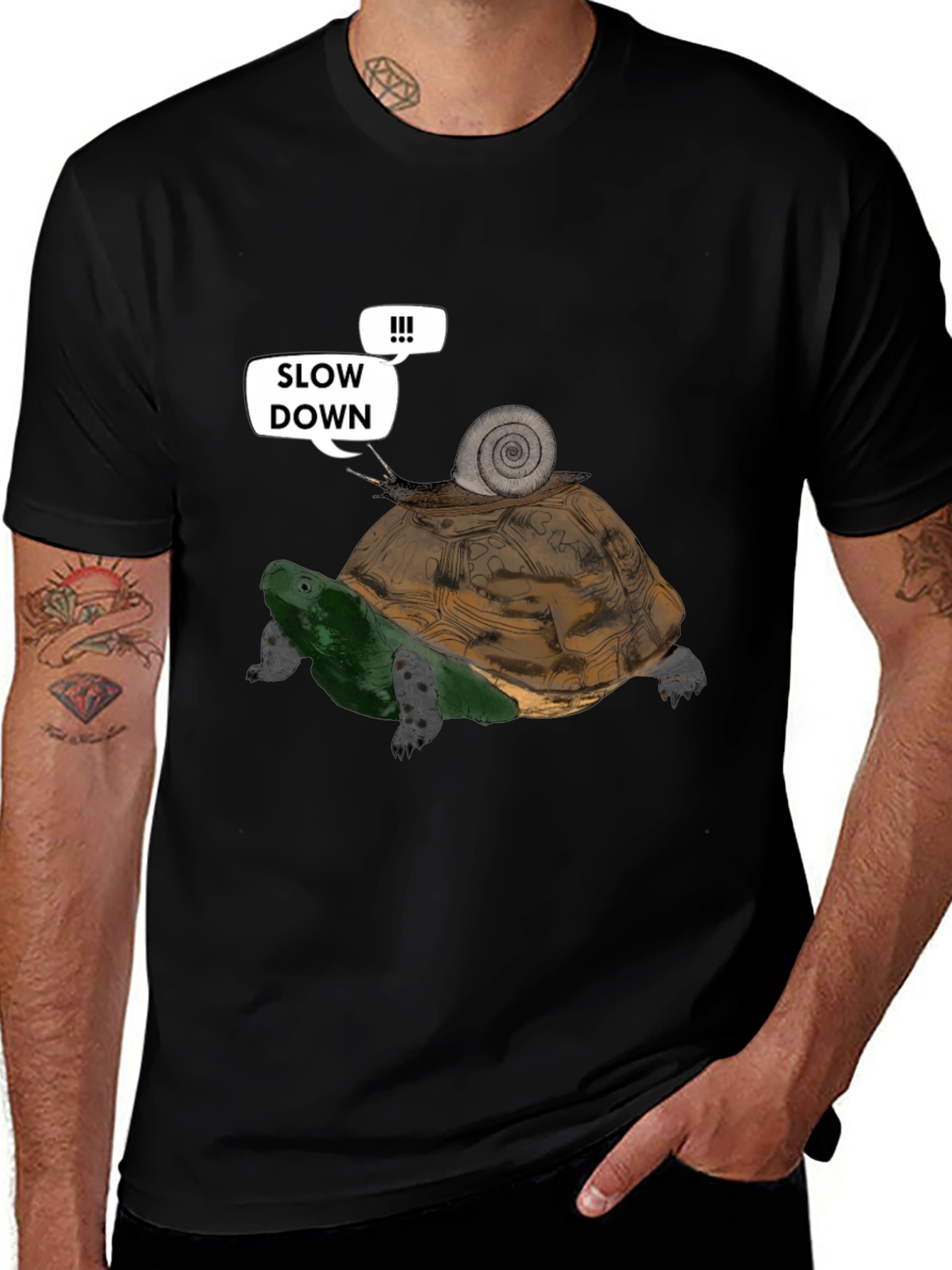 Slow Down Funny Turtle and Snail Graphic T-Shirt