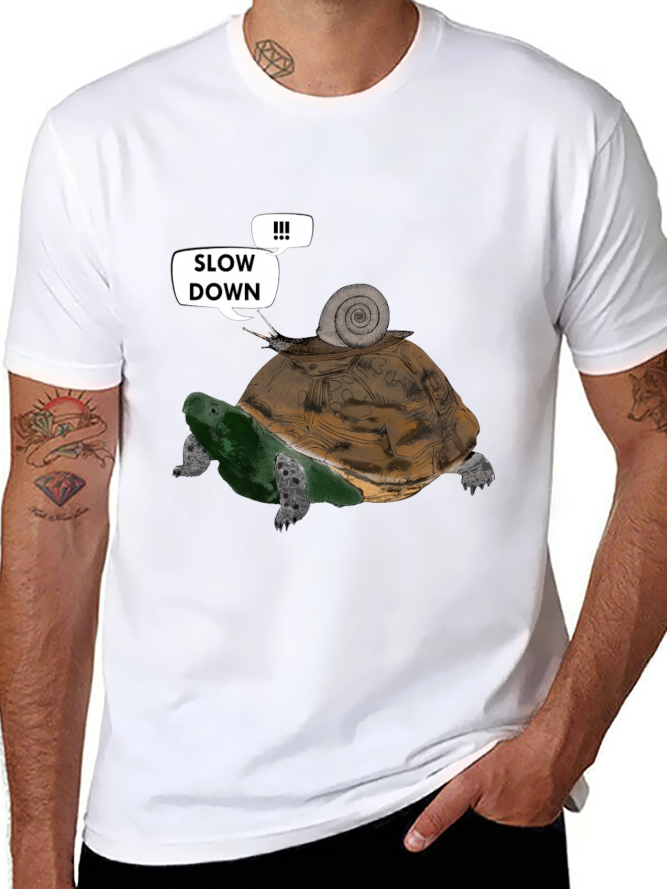 Slow Down Funny Turtle and Snail Graphic T-Shirt