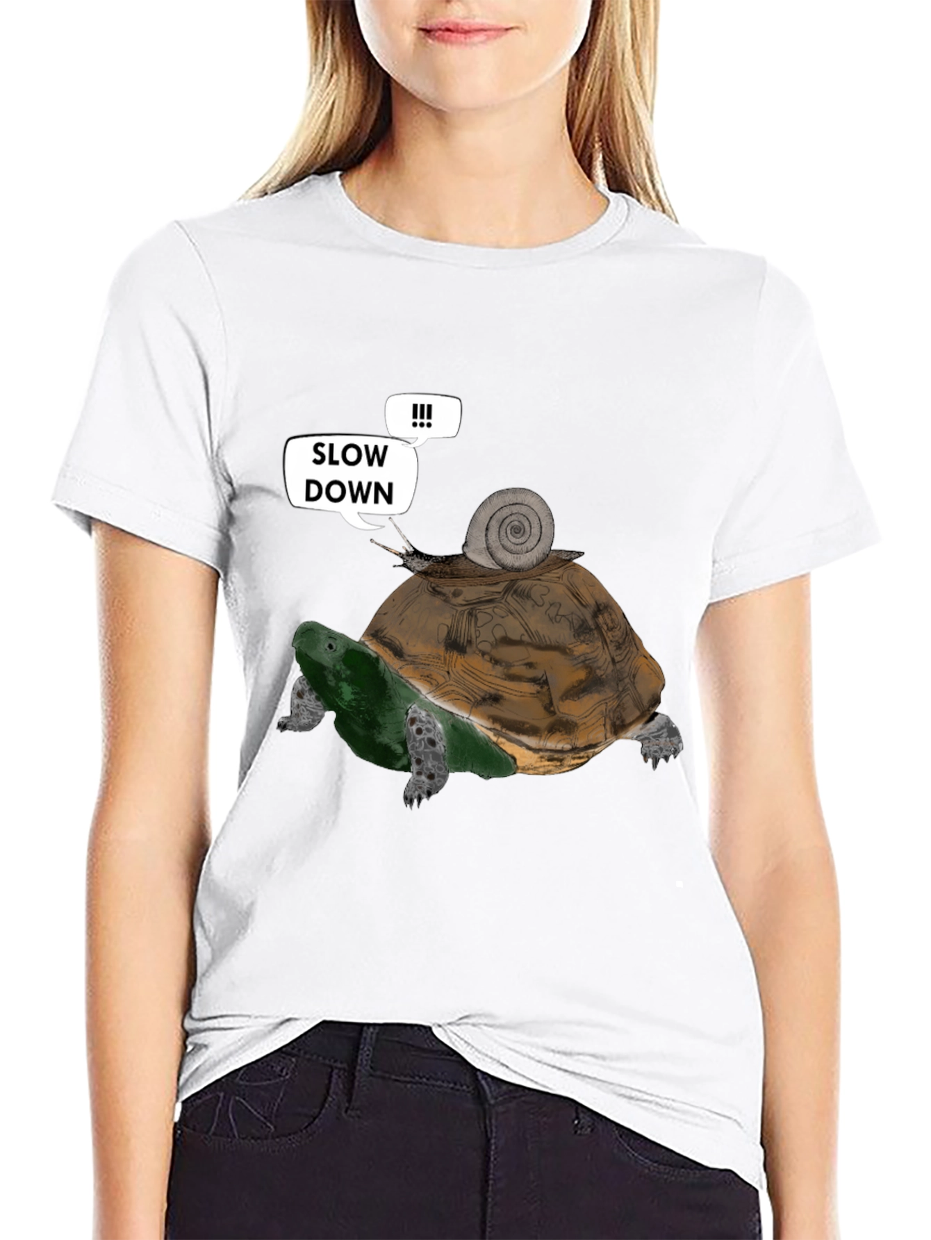 Slow Down Funny Turtle and Snail Graphic T-Shirt