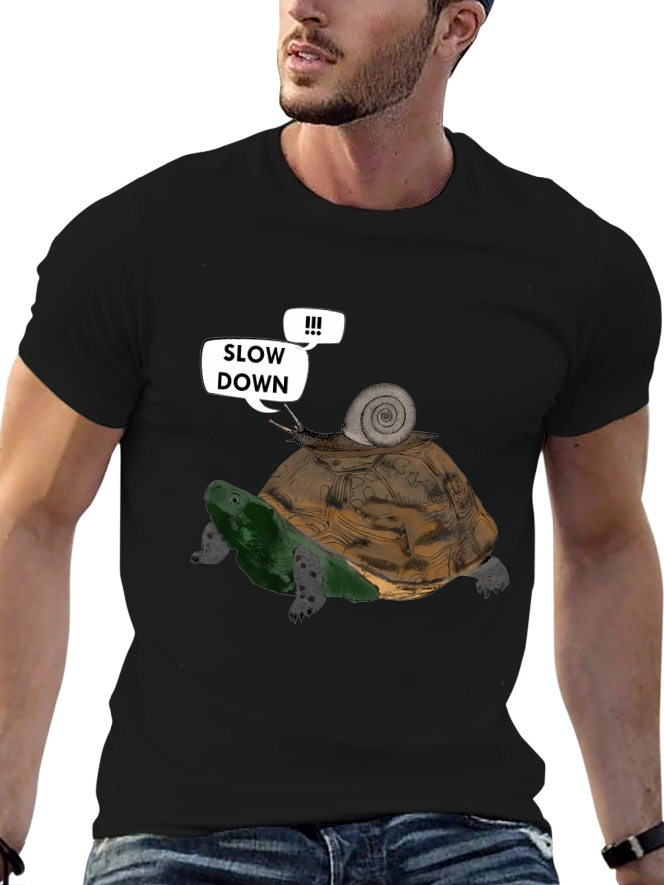 Slow Down Funny Turtle and Snail Graphic T-Shirt