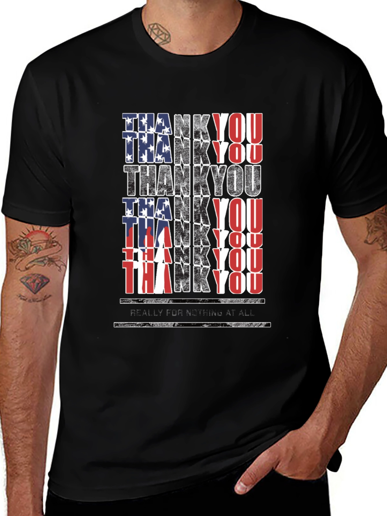 Patriotic Thank You T-Shirt - Mens Black Tee