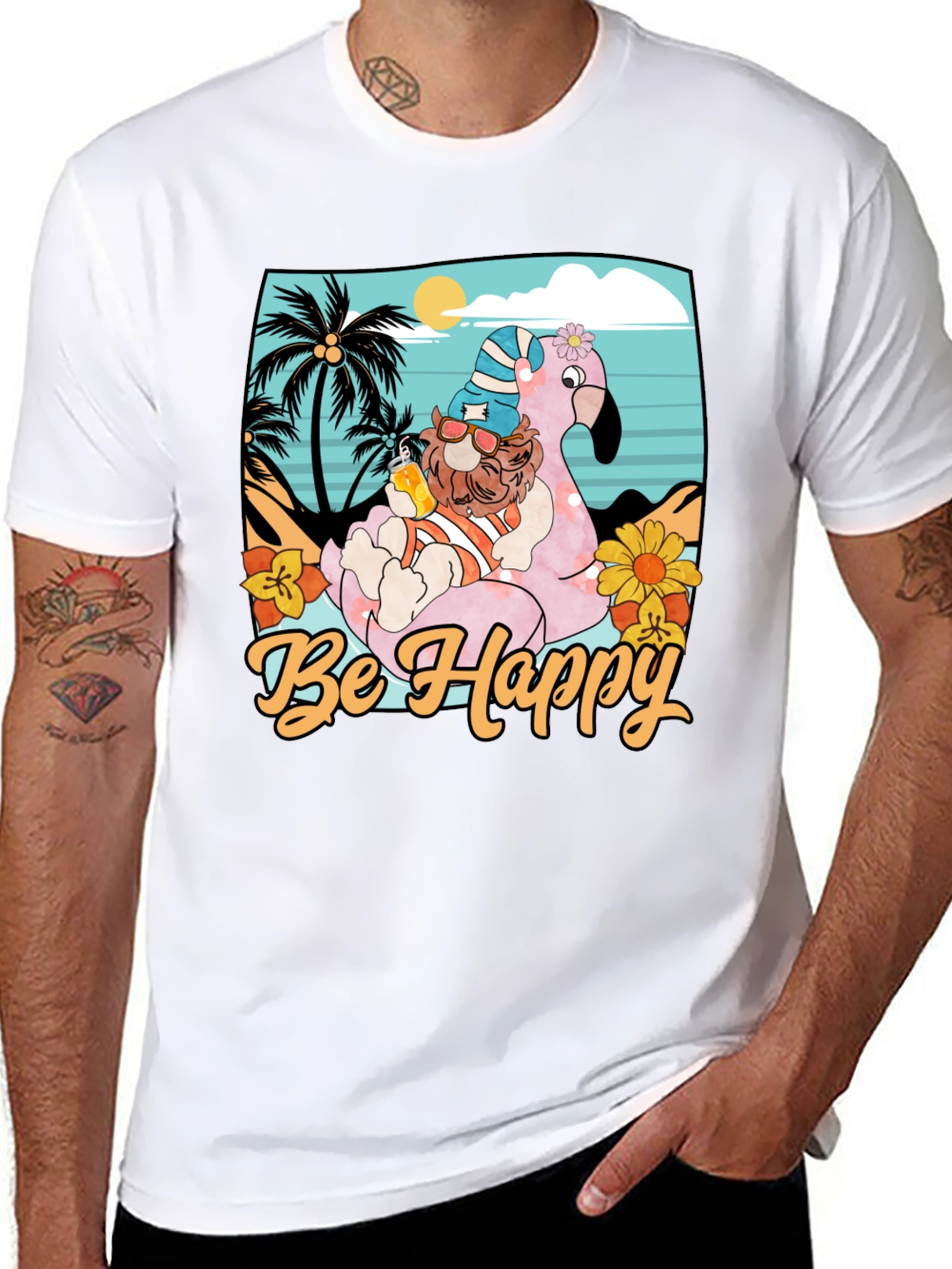 Be Happy Flamingo Beach T-Shirt