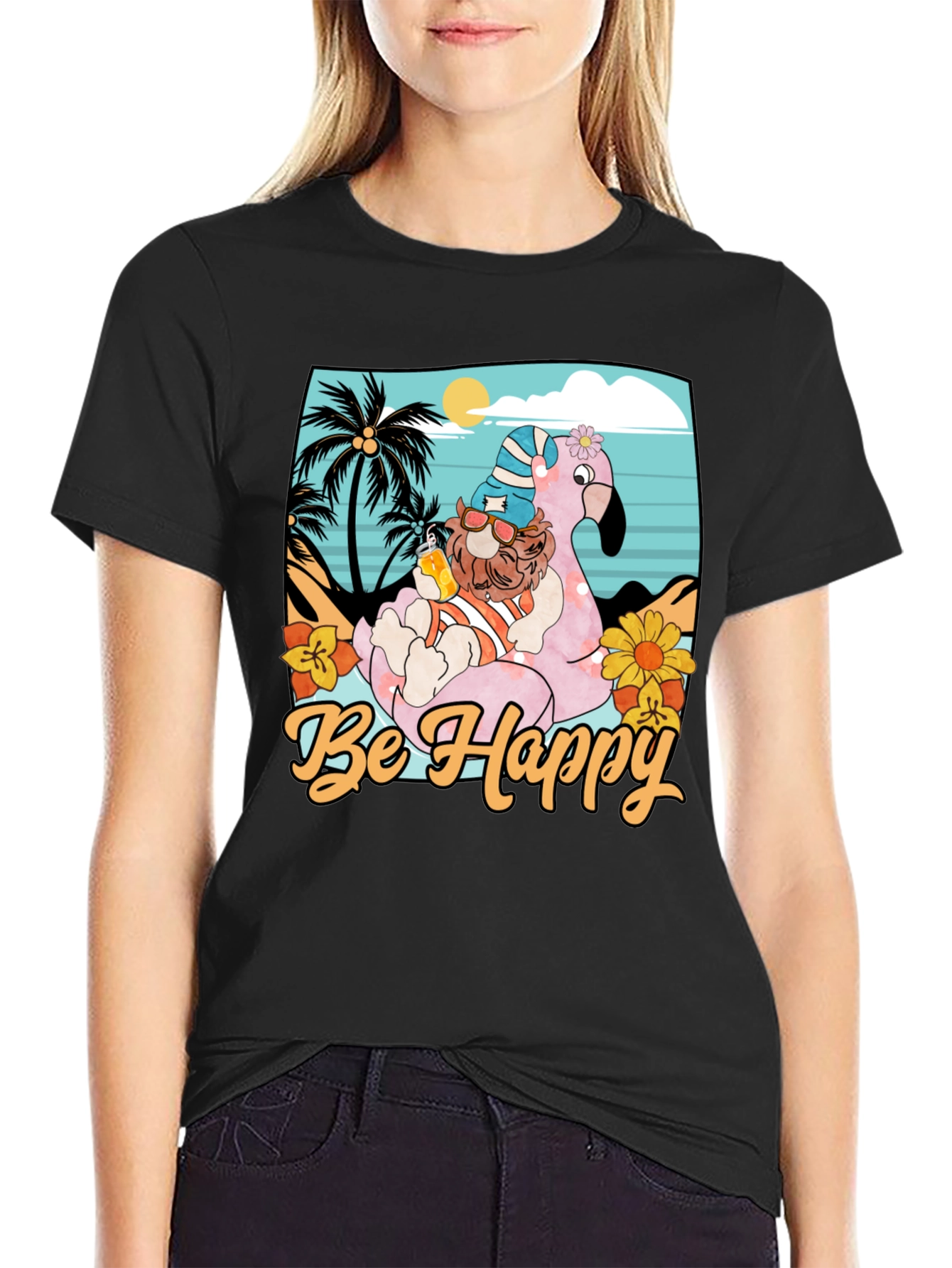 Be Happy Flamingo Beach T-Shirt