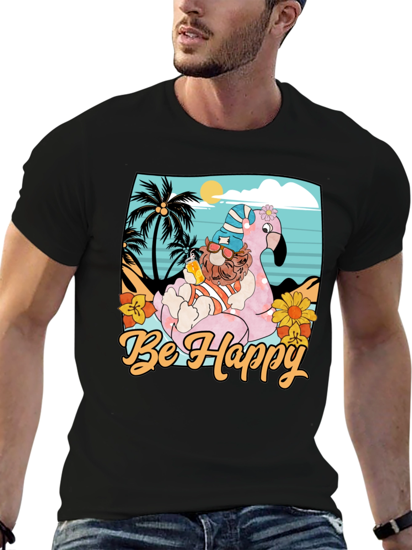 Be Happy Flamingo Beach T-Shirt