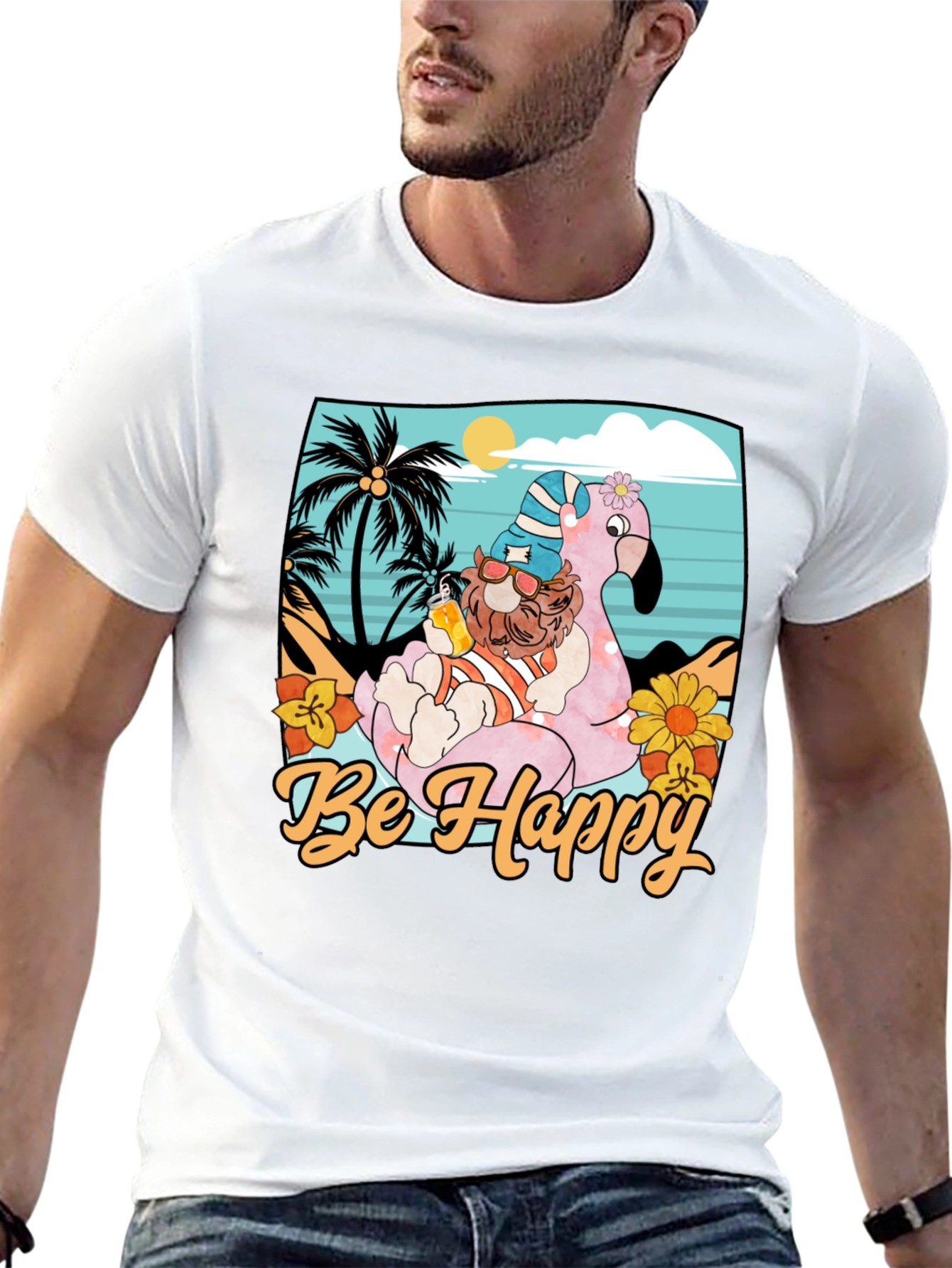 Be Happy Flamingo Beach T-Shirt