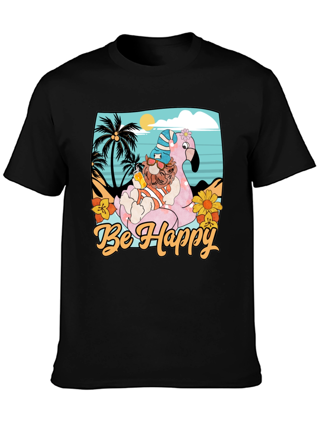Be Happy Flamingo Beach T-Shirt