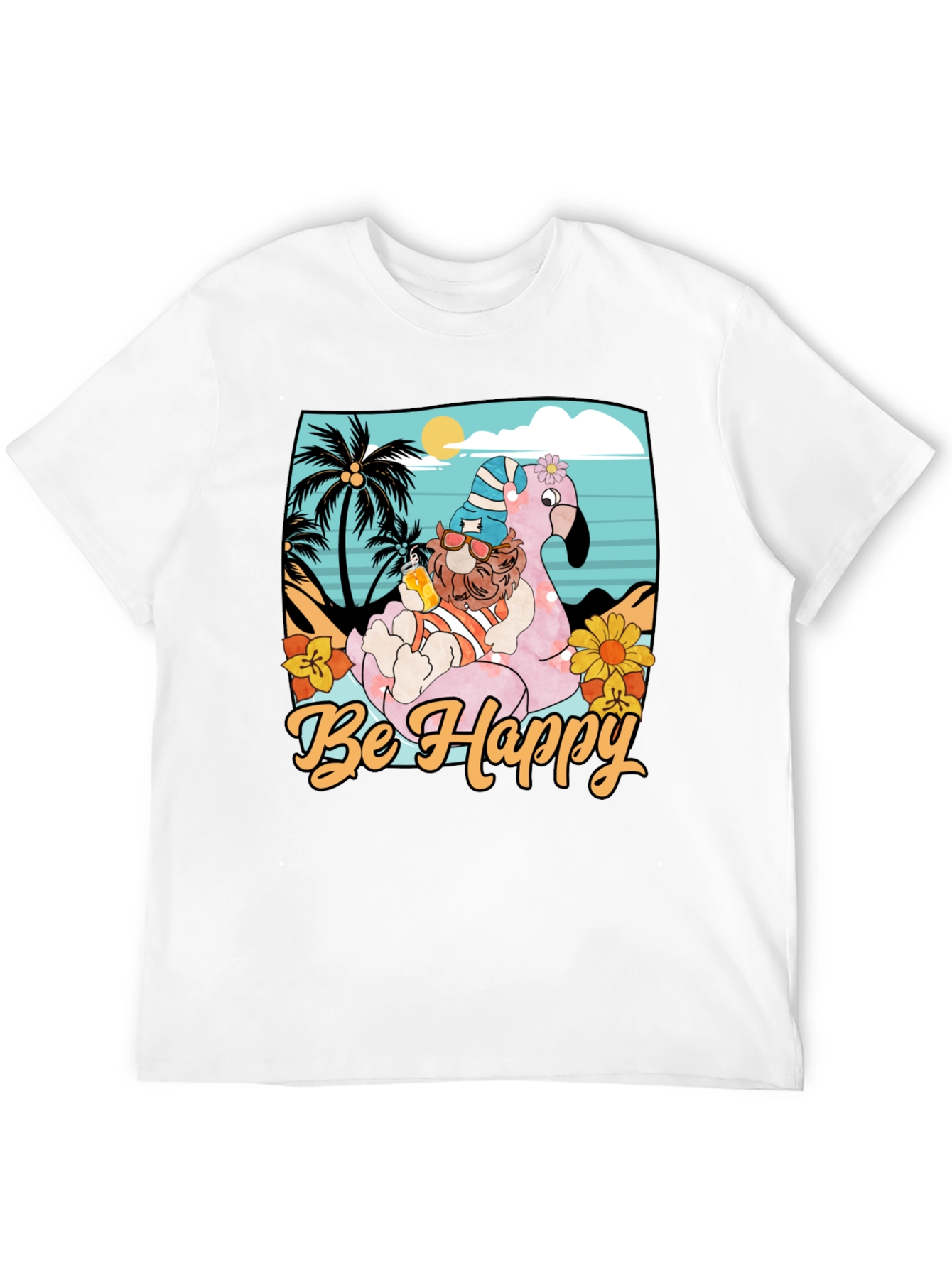 Be Happy Flamingo Beach T-Shirt
