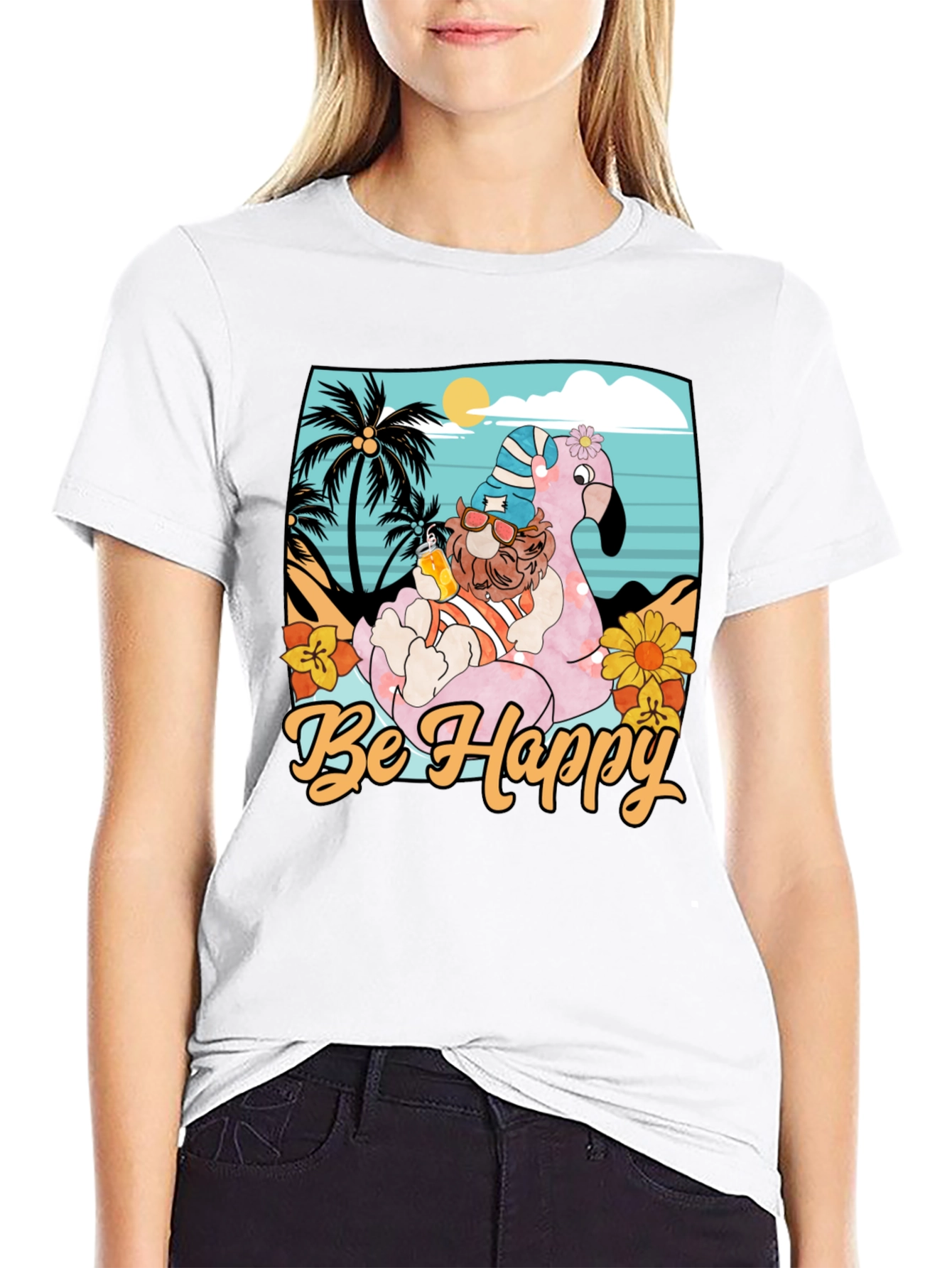 Be Happy Flamingo Beach T-Shirt
