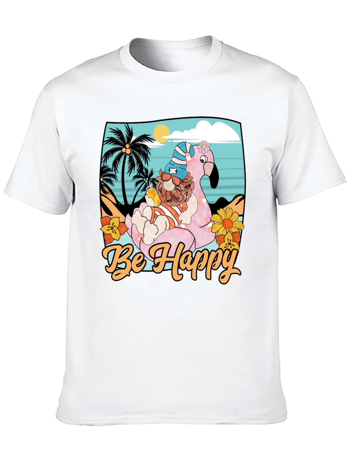 Be Happy Flamingo Beach T-Shirt