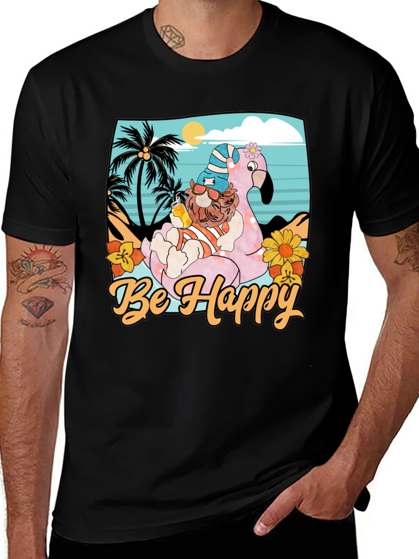 Be Happy Flamingo Beach T-Shirt