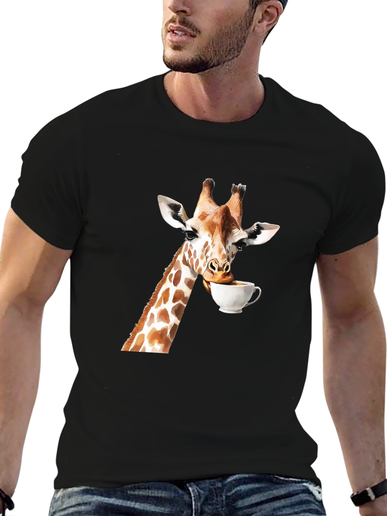 Giraffe Drinking Coffee Graphic T-Shirt