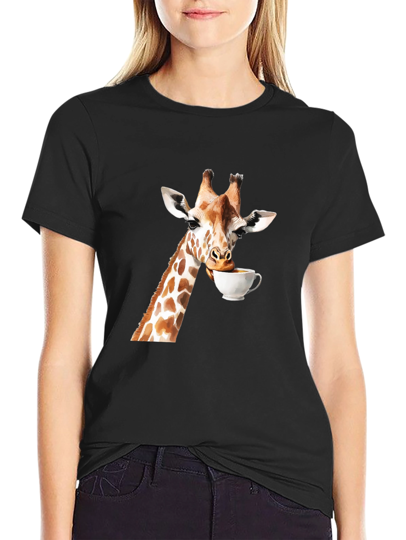 Giraffe Drinking Coffee Graphic T-Shirt