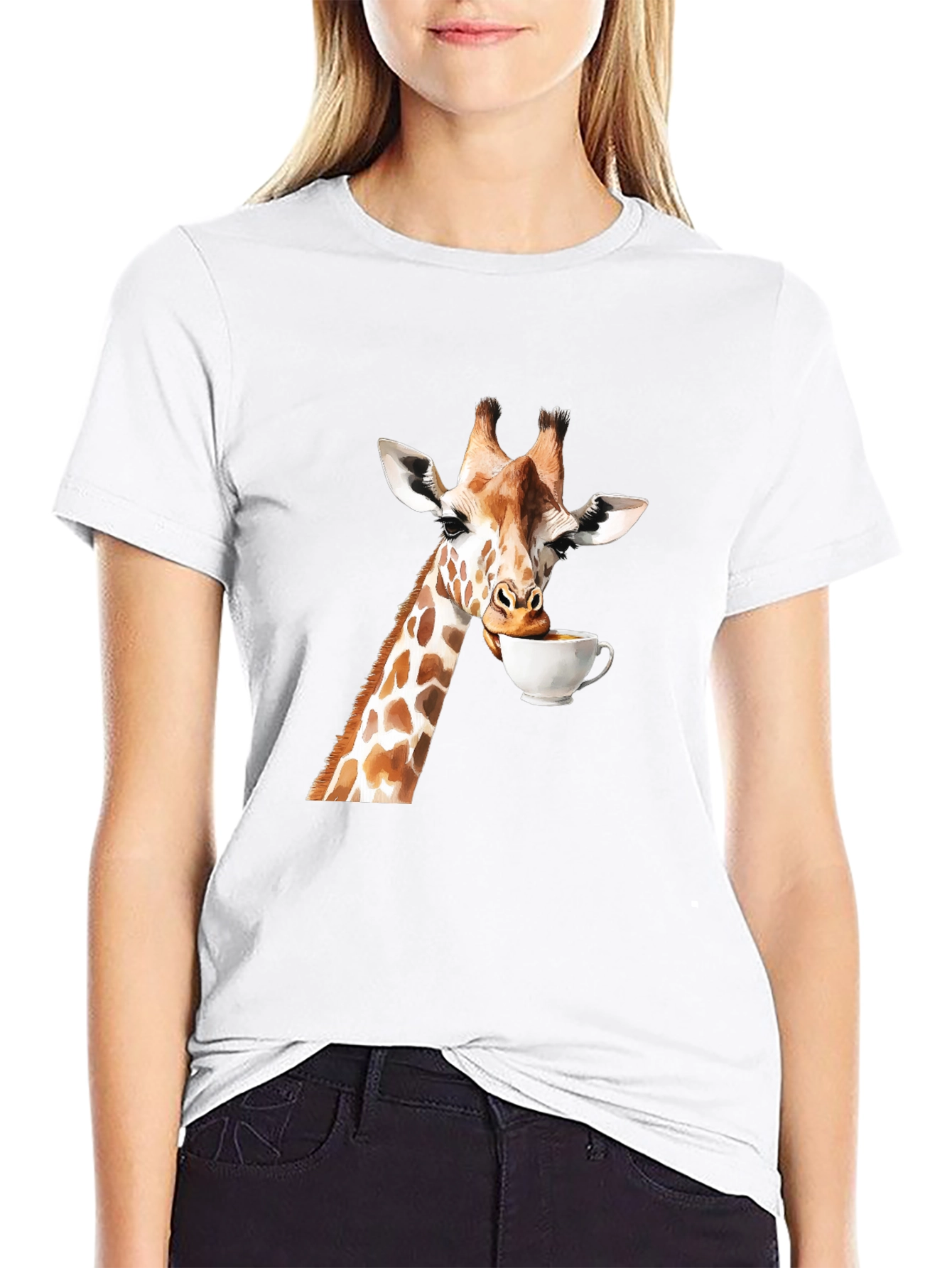 Giraffe Drinking Coffee Graphic T-Shirt