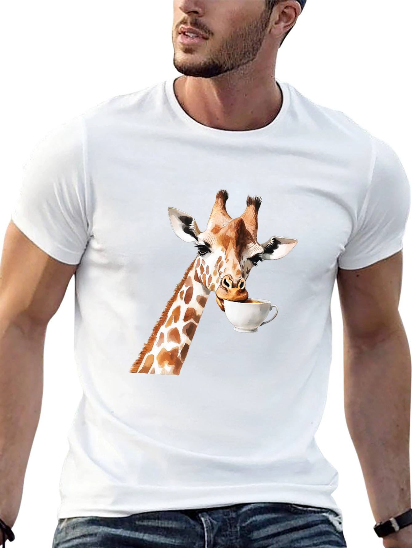 Giraffe Drinking Coffee Graphic T-Shirt