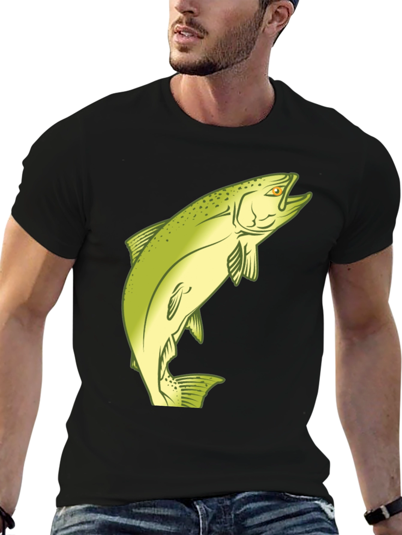 Fishing T-Shirt - Salmon Graphic Tee - Black