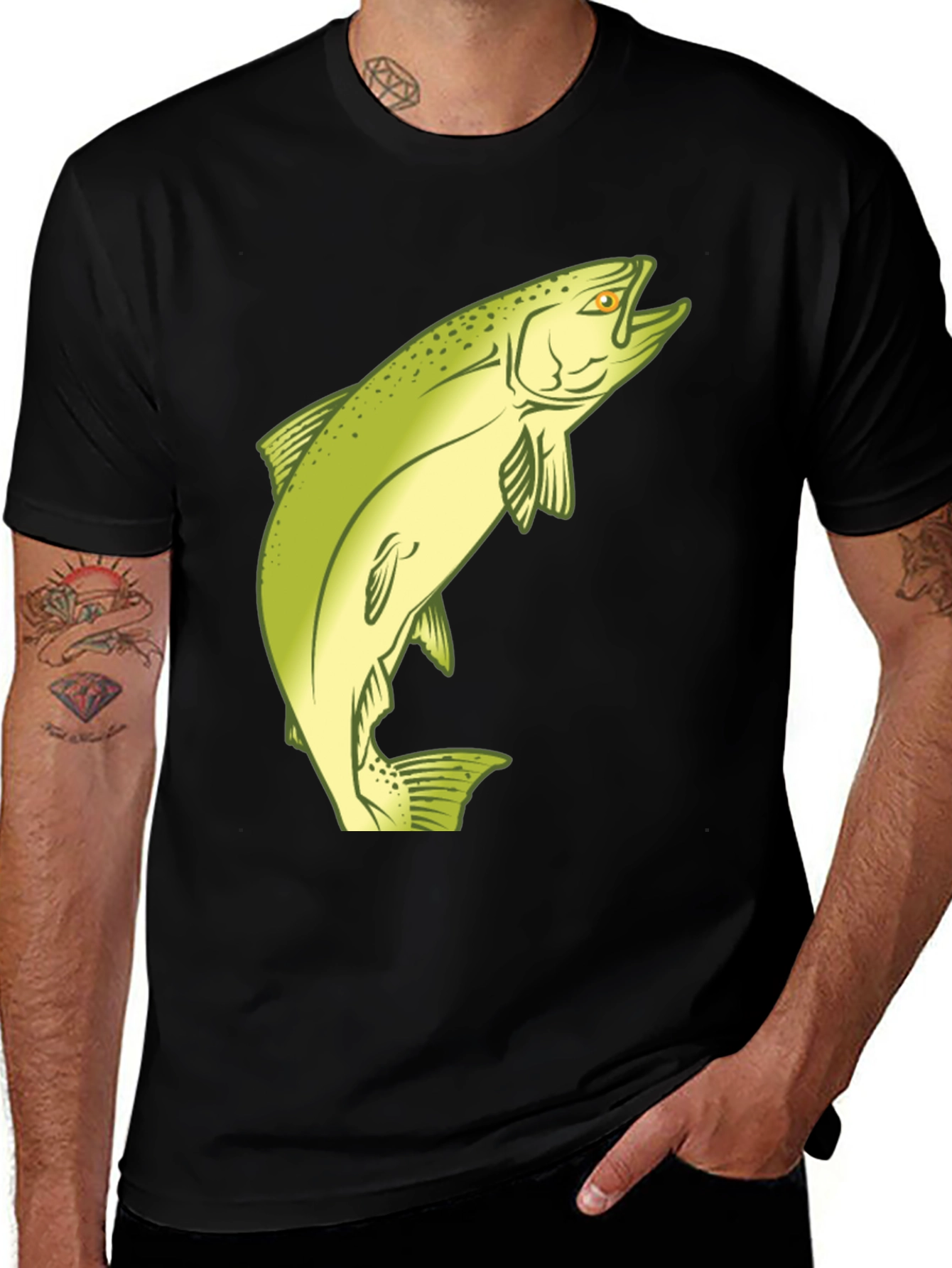 Fishing T-Shirt - Salmon Graphic Tee - Black