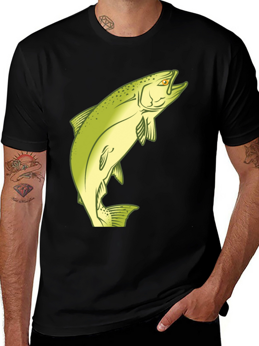 Fishing T-Shirt - Salmon Graphic Tee - Black