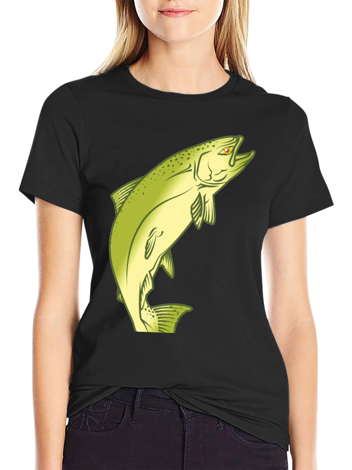 Fishing T-Shirt - Salmon Graphic Tee - Black