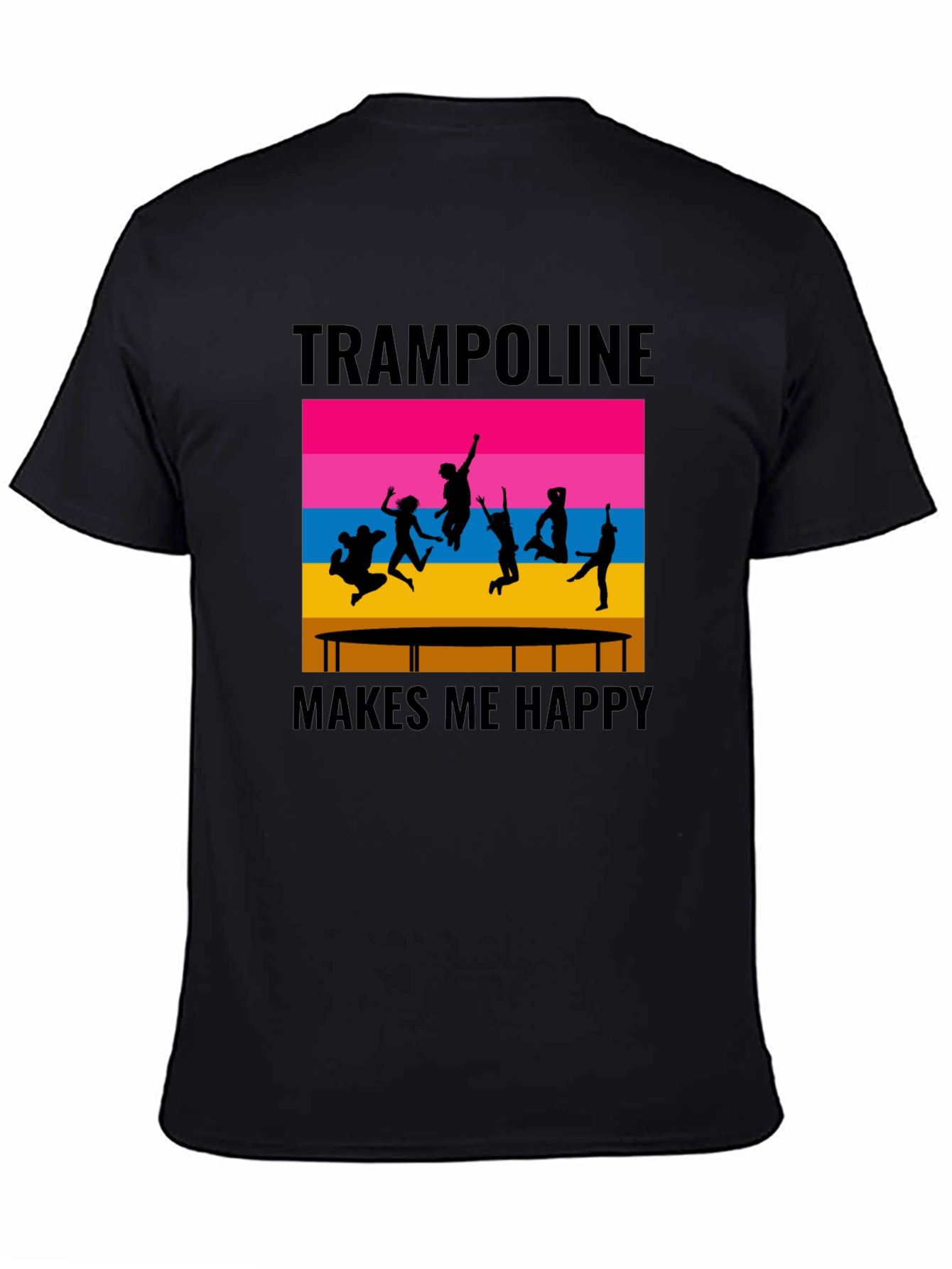 Trampoline Makes Me Happy Black Graphic T-Shirt