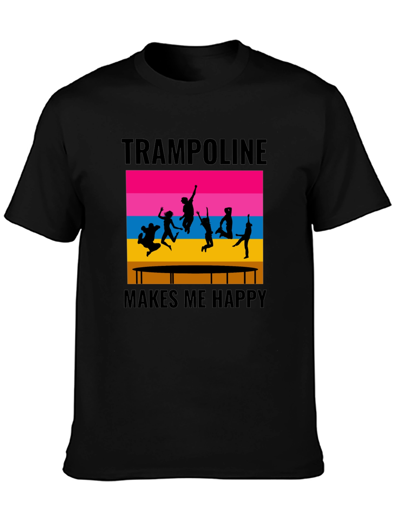 Trampoline Makes Me Happy Black Graphic T-Shirt