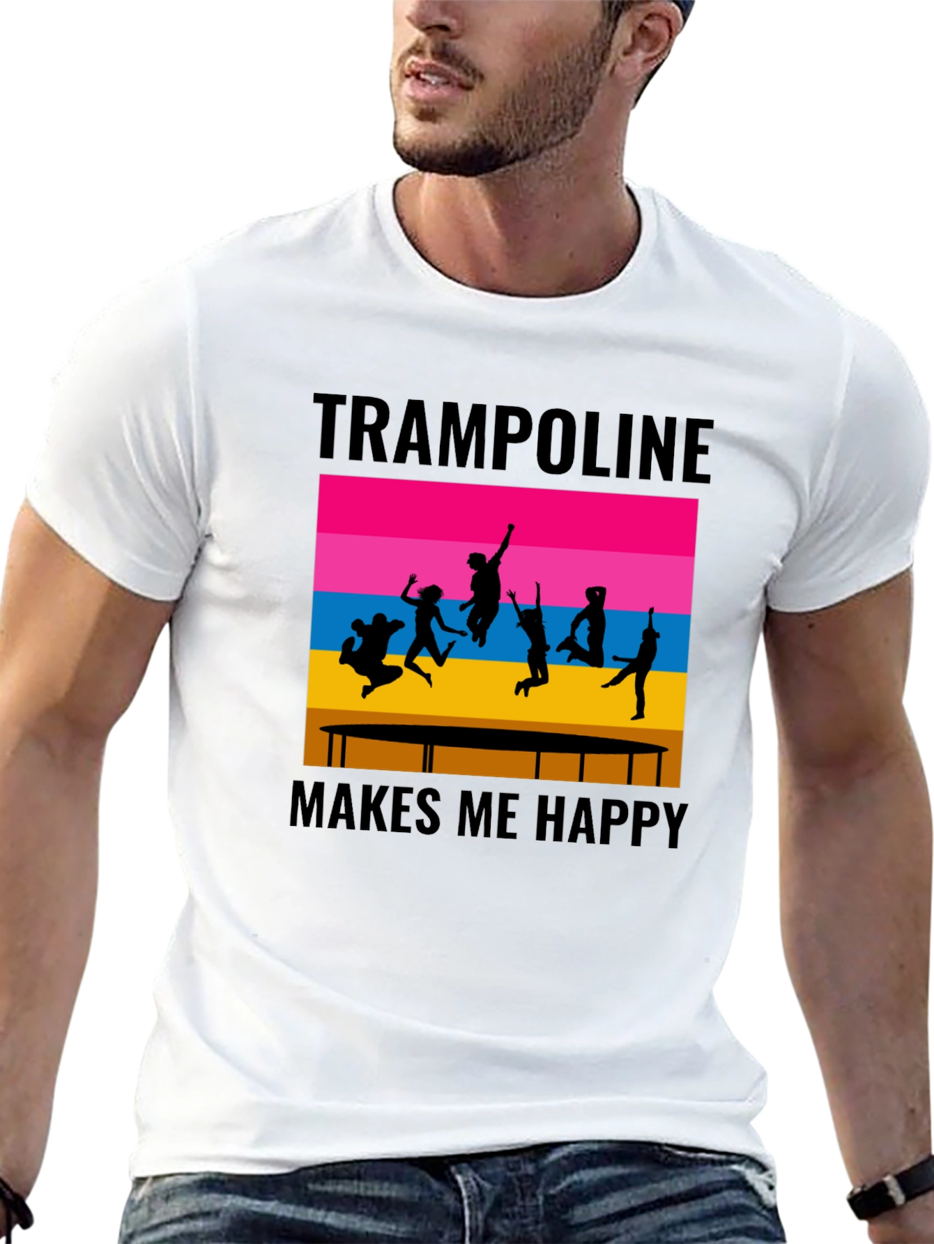 Trampoline Makes Me Happy Black Graphic T-Shirt