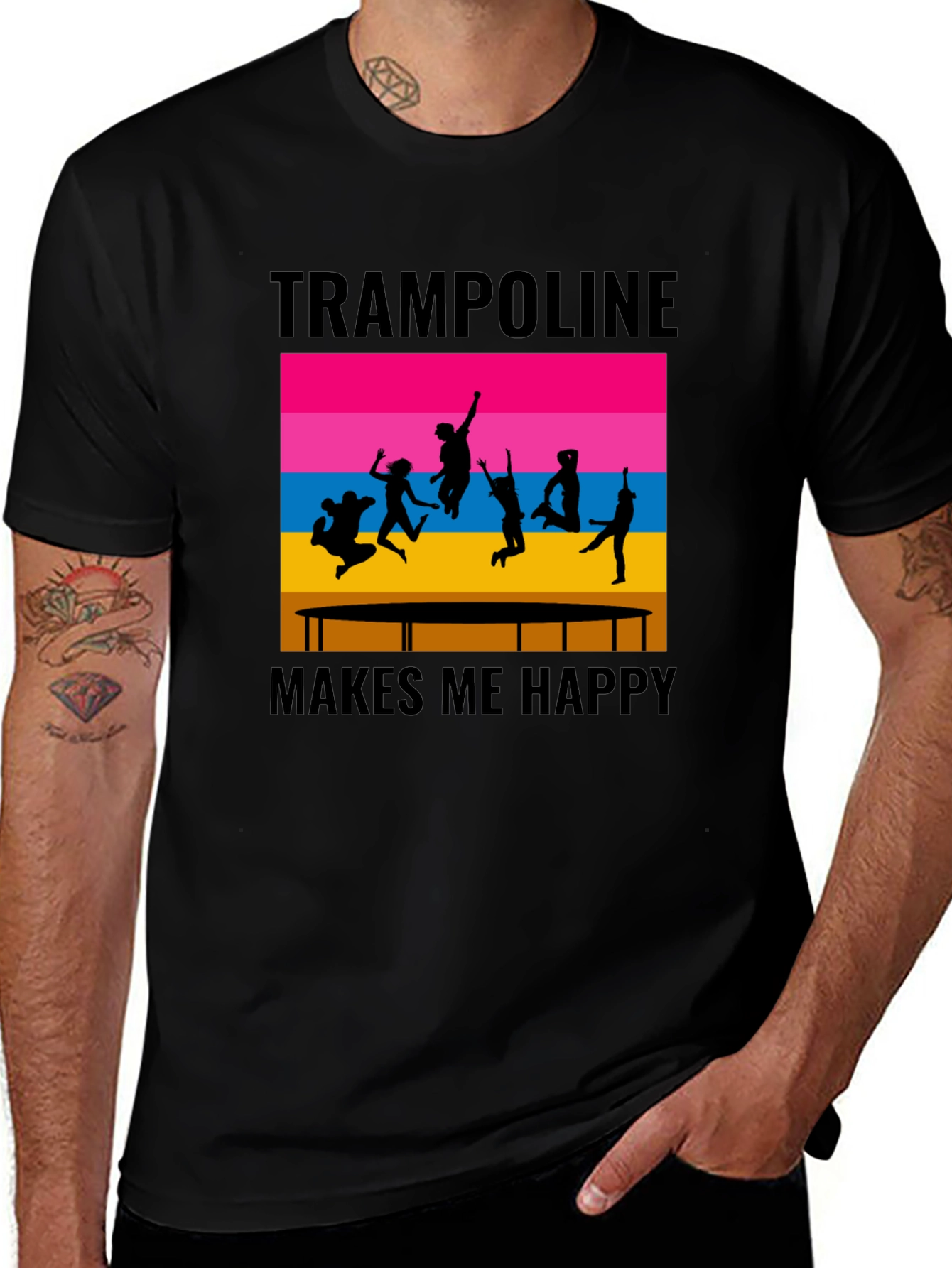 Trampoline Makes Me Happy Black Graphic T-Shirt