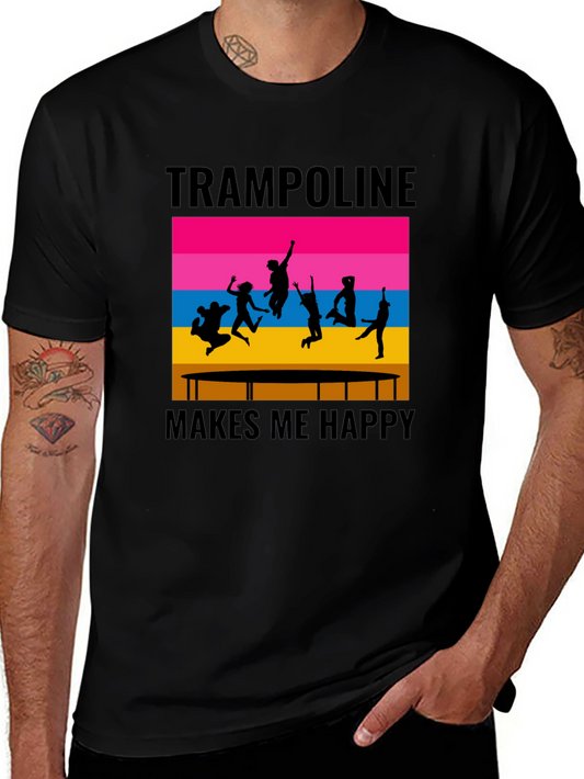 Trampoline Makes Me Happy Black Graphic T-Shirt