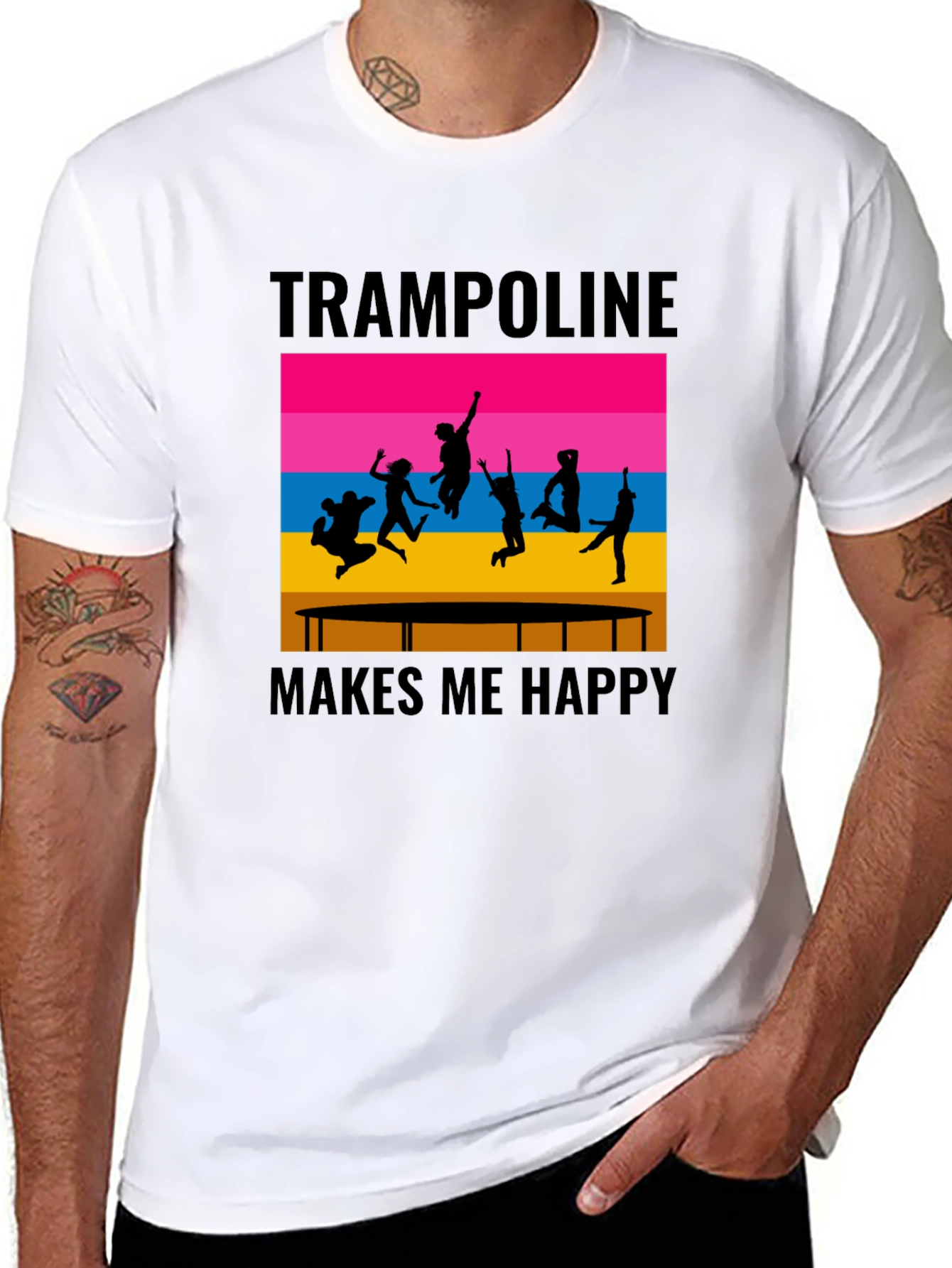 Trampoline Makes Me Happy Black Graphic T-Shirt