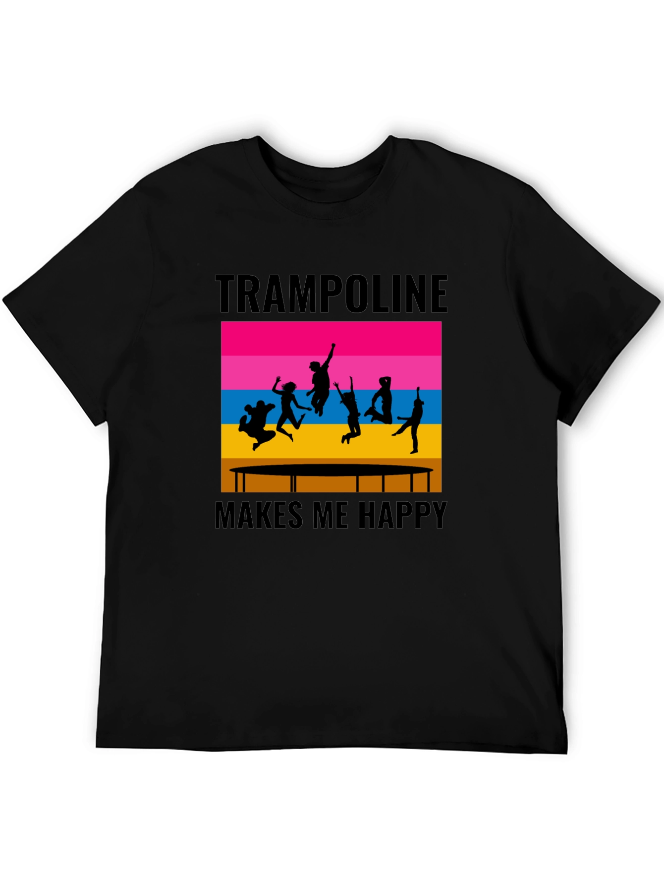 Trampoline Makes Me Happy Black Graphic T-Shirt