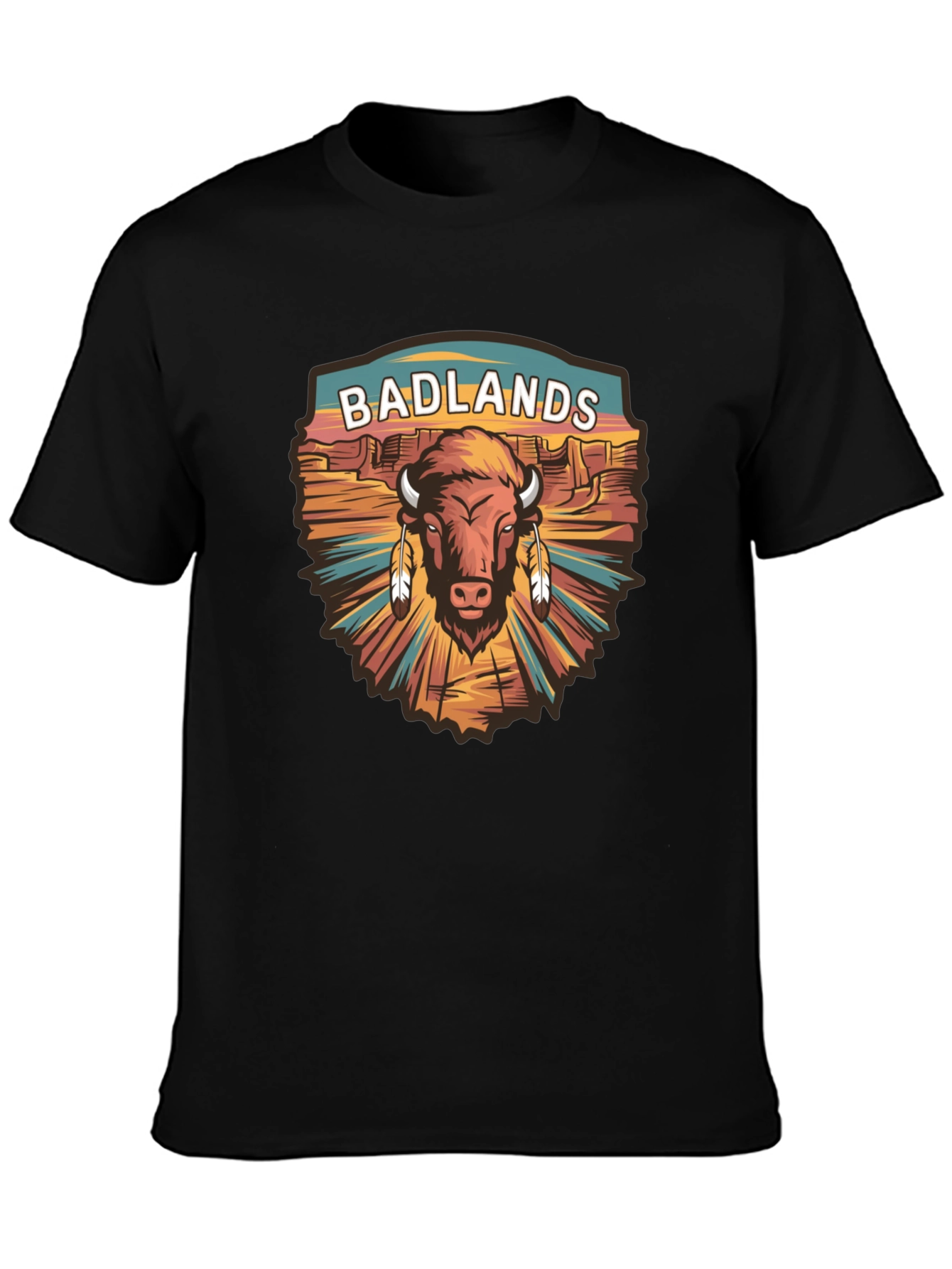 Badlands Bison Graphic Tee - Black Cotton T-Shirt