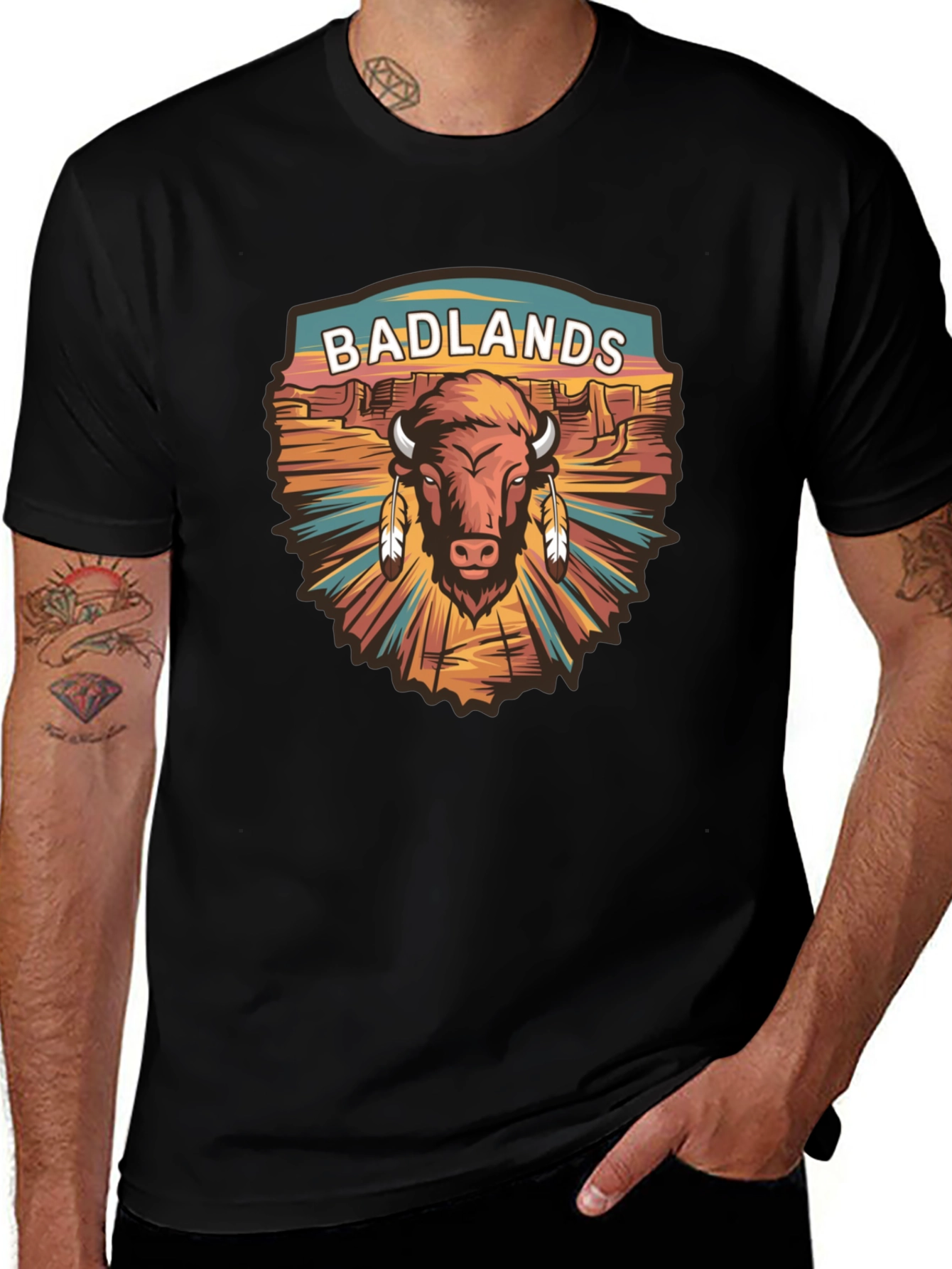 Badlands Bison Graphic Tee - Black Cotton T-Shirt