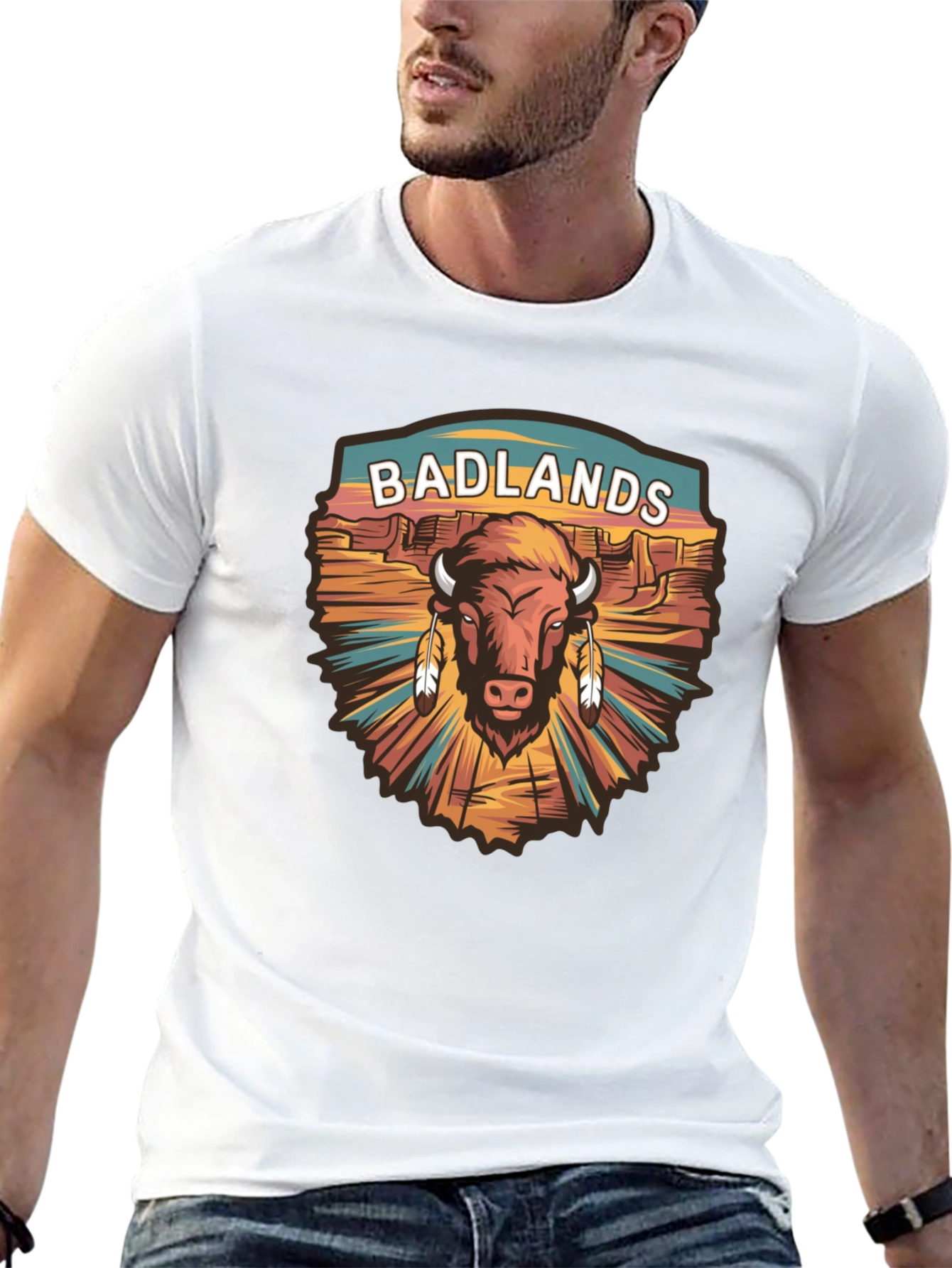 Badlands Bison Graphic Tee - Black Cotton T-Shirt