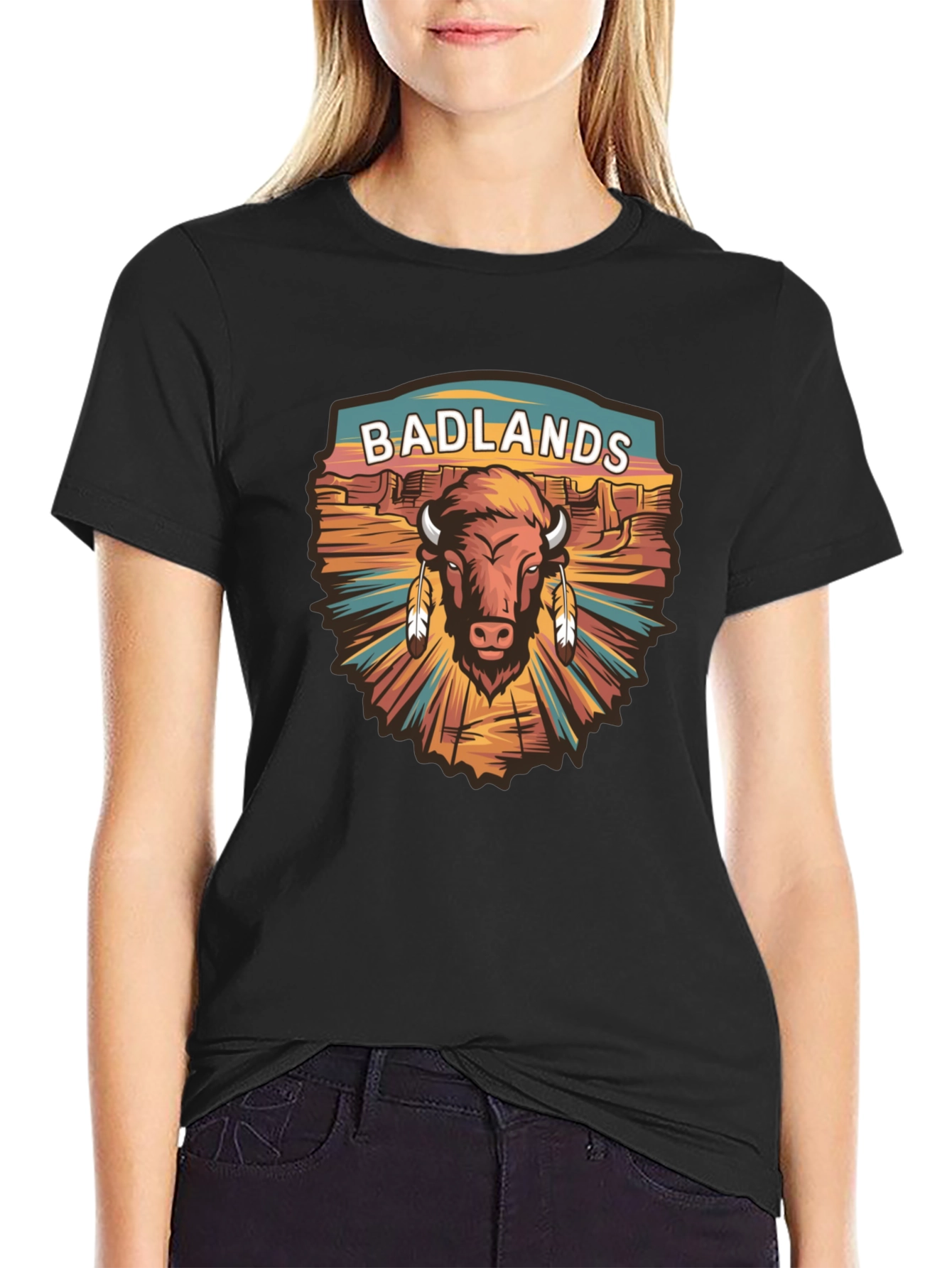 Badlands Bison Graphic Tee - Black Cotton T-Shirt