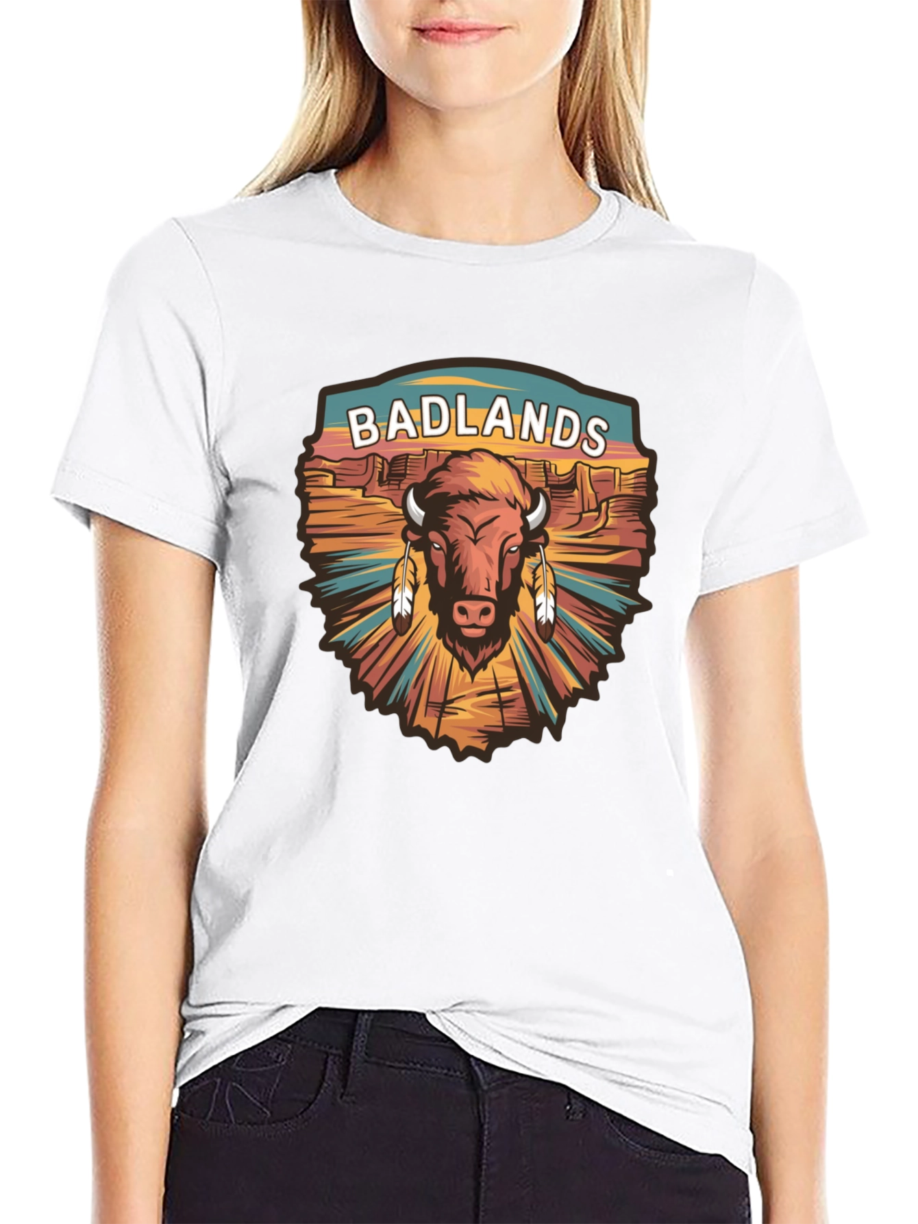 Badlands Bison Graphic Tee - Black Cotton T-Shirt