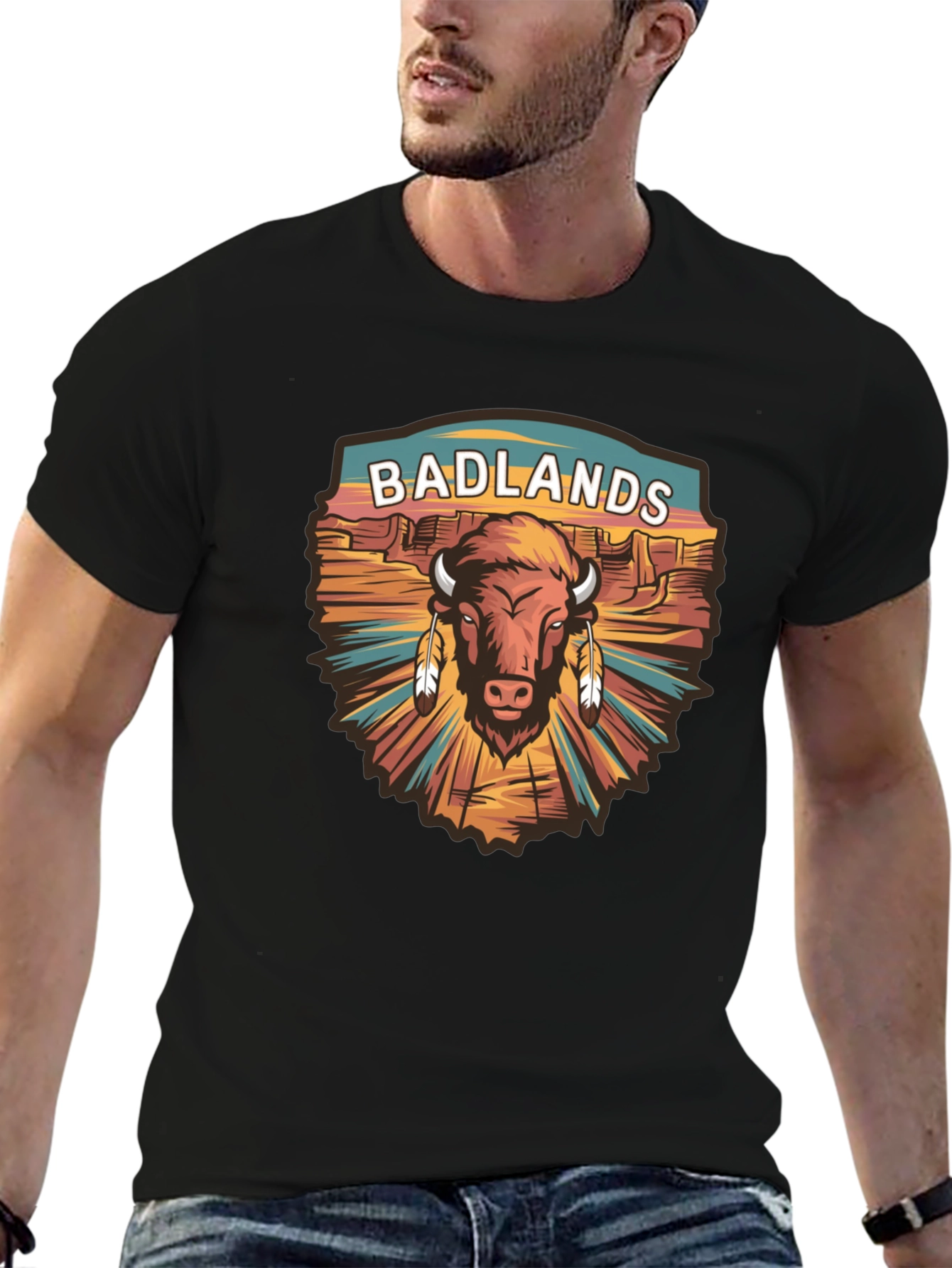 Badlands Bison Graphic Tee - Black Cotton T-Shirt