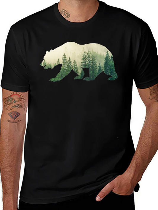 Bear Forest Silhouette Graphic Tee - Mens Black T-Shirt