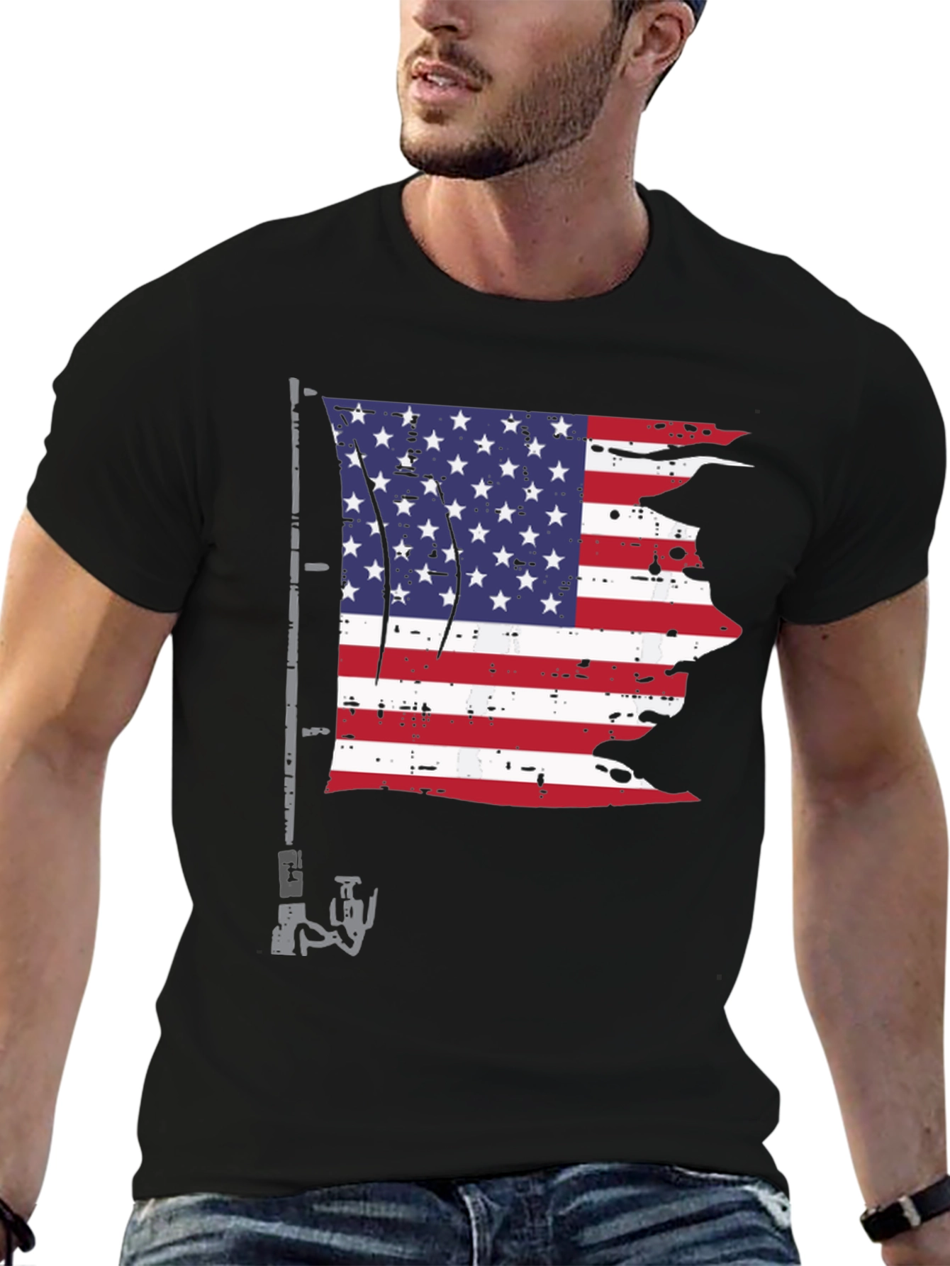 American Flag Fishing Rod Graphic Tee
